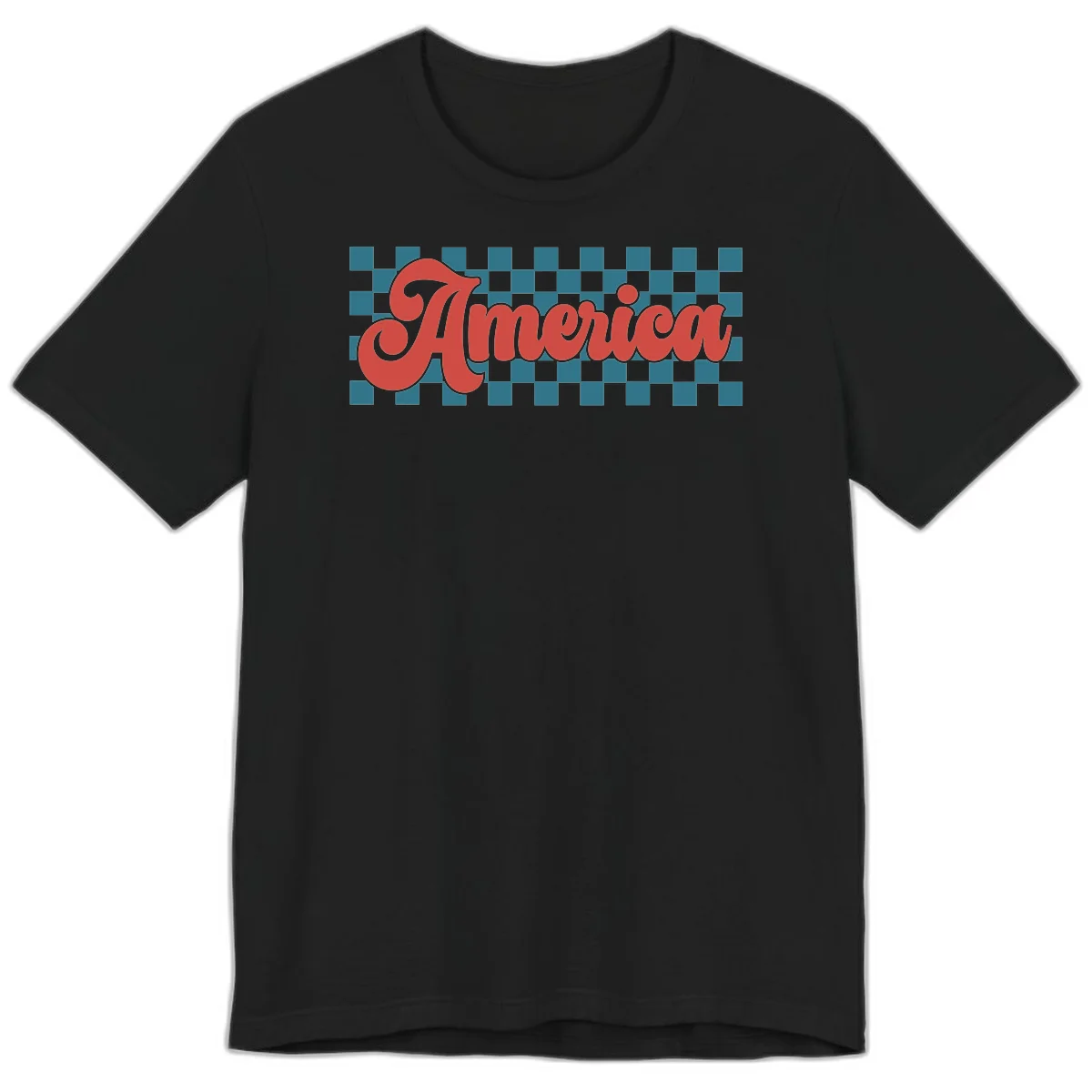 Retro America Checkerboard Premium T-Shirt in Black