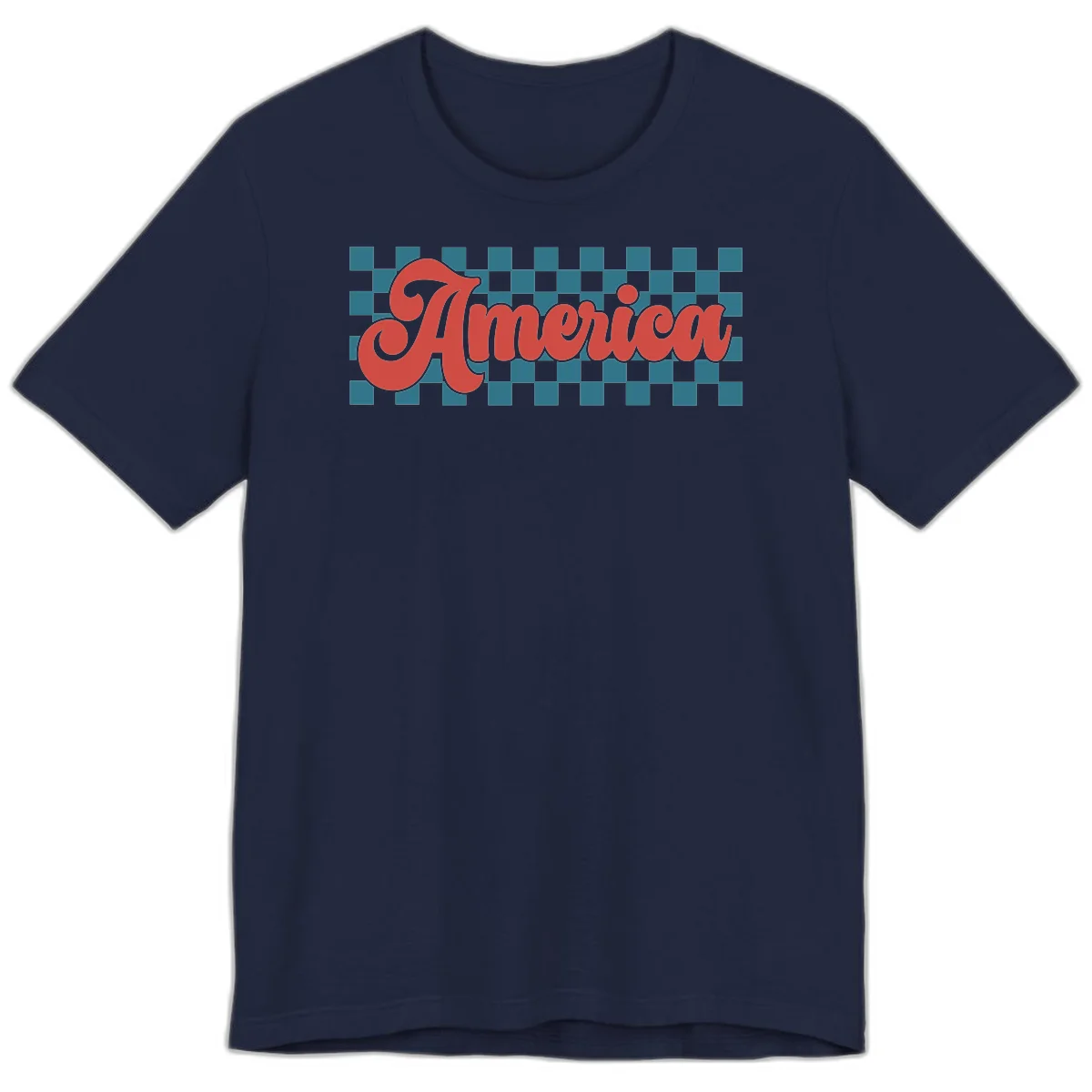 Retro America Checkerboard Premium T-Shirt in Navy