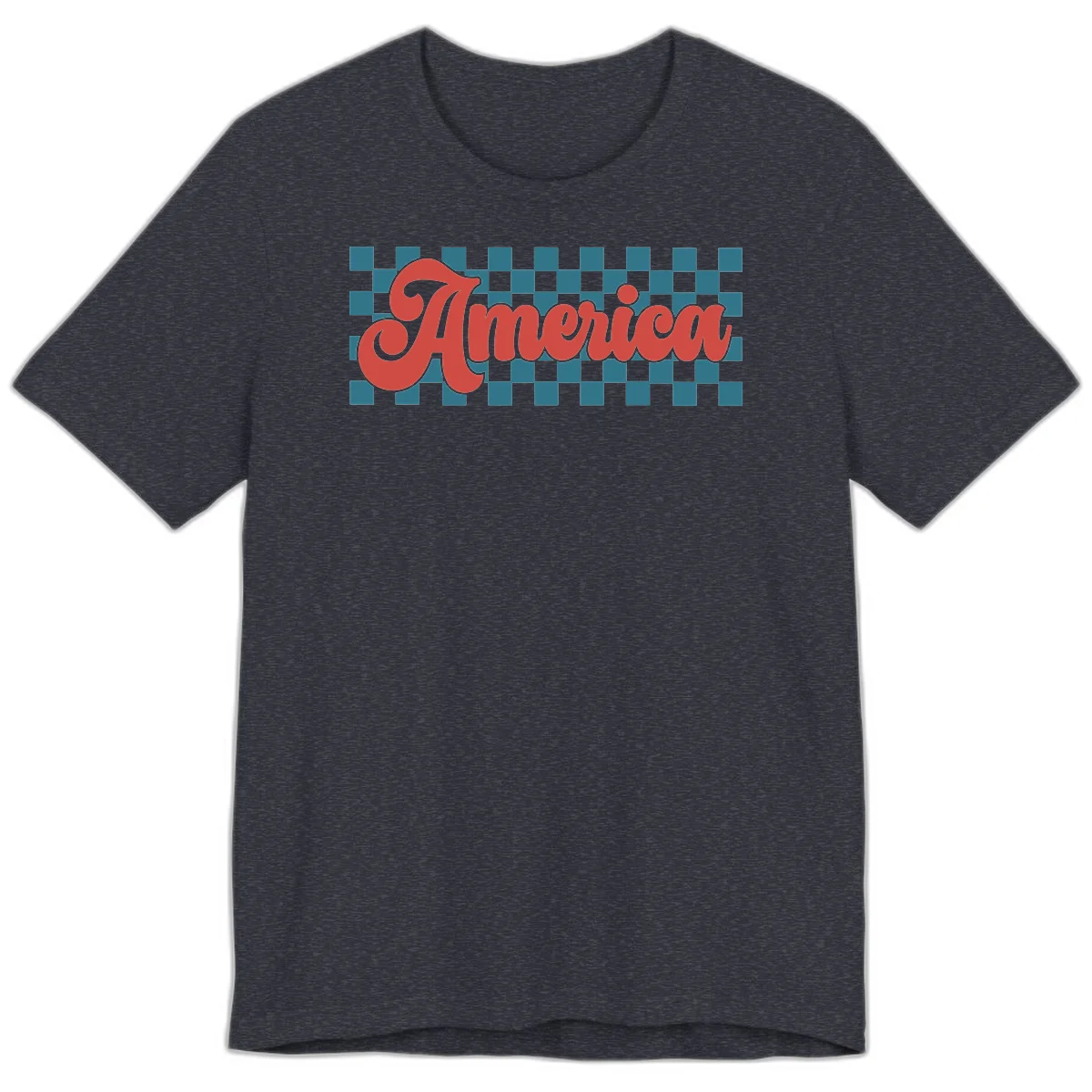 Retro America Checkerboard Premium T-Shirt in Heather Navy