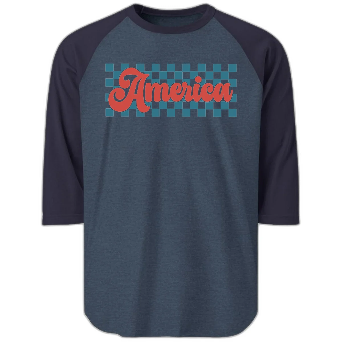 Retro America Checkerboard Raglan 3/4 in Heather Denim Navy