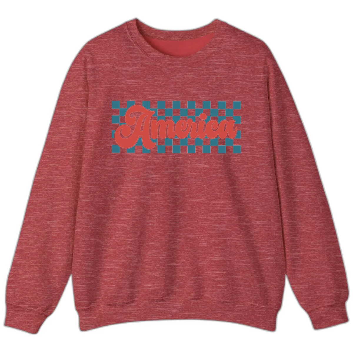 Retro America Checkerboard Script Sweatshirt in Heather Scarlet Red