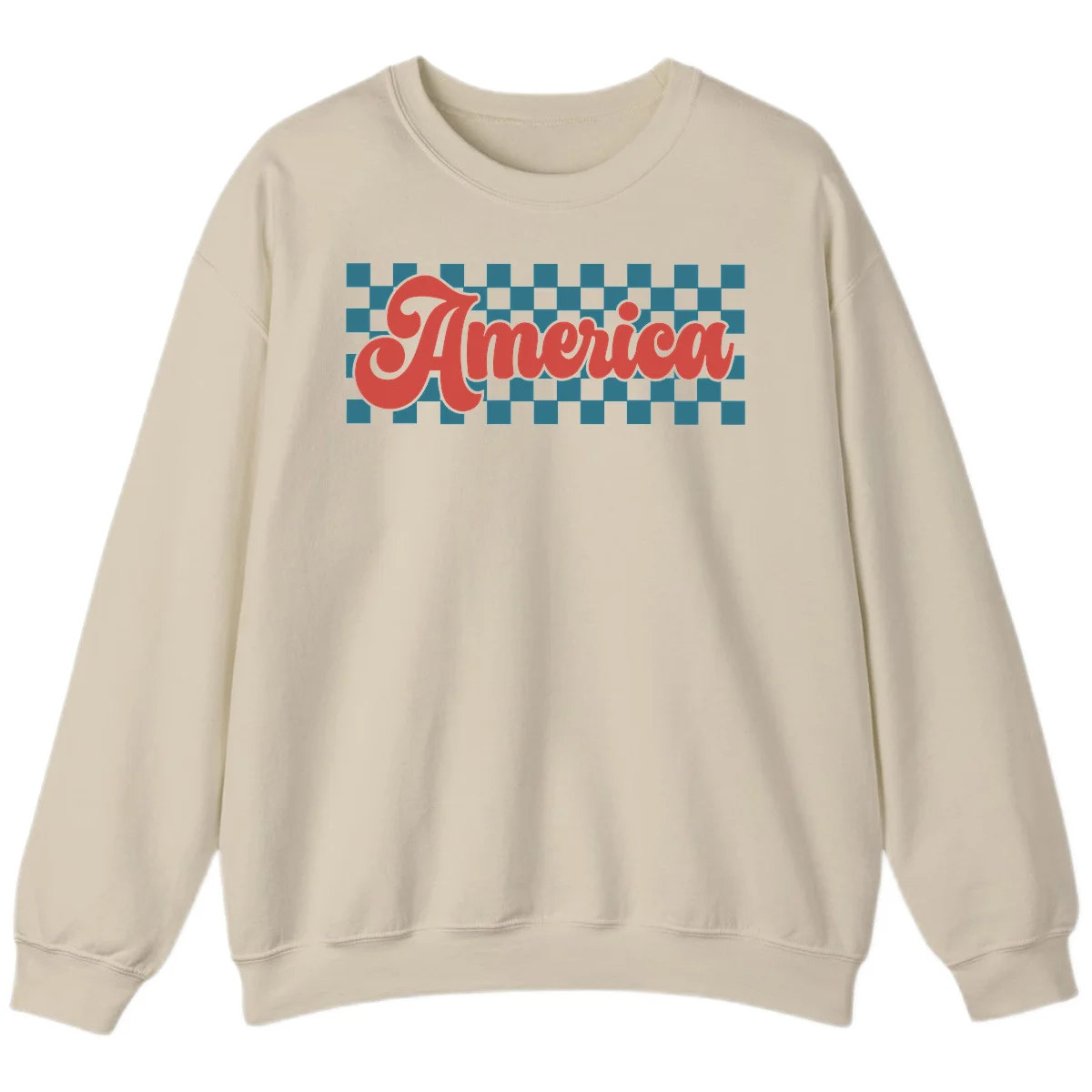 Retro America Checkerboard Sweatshirt in Sand