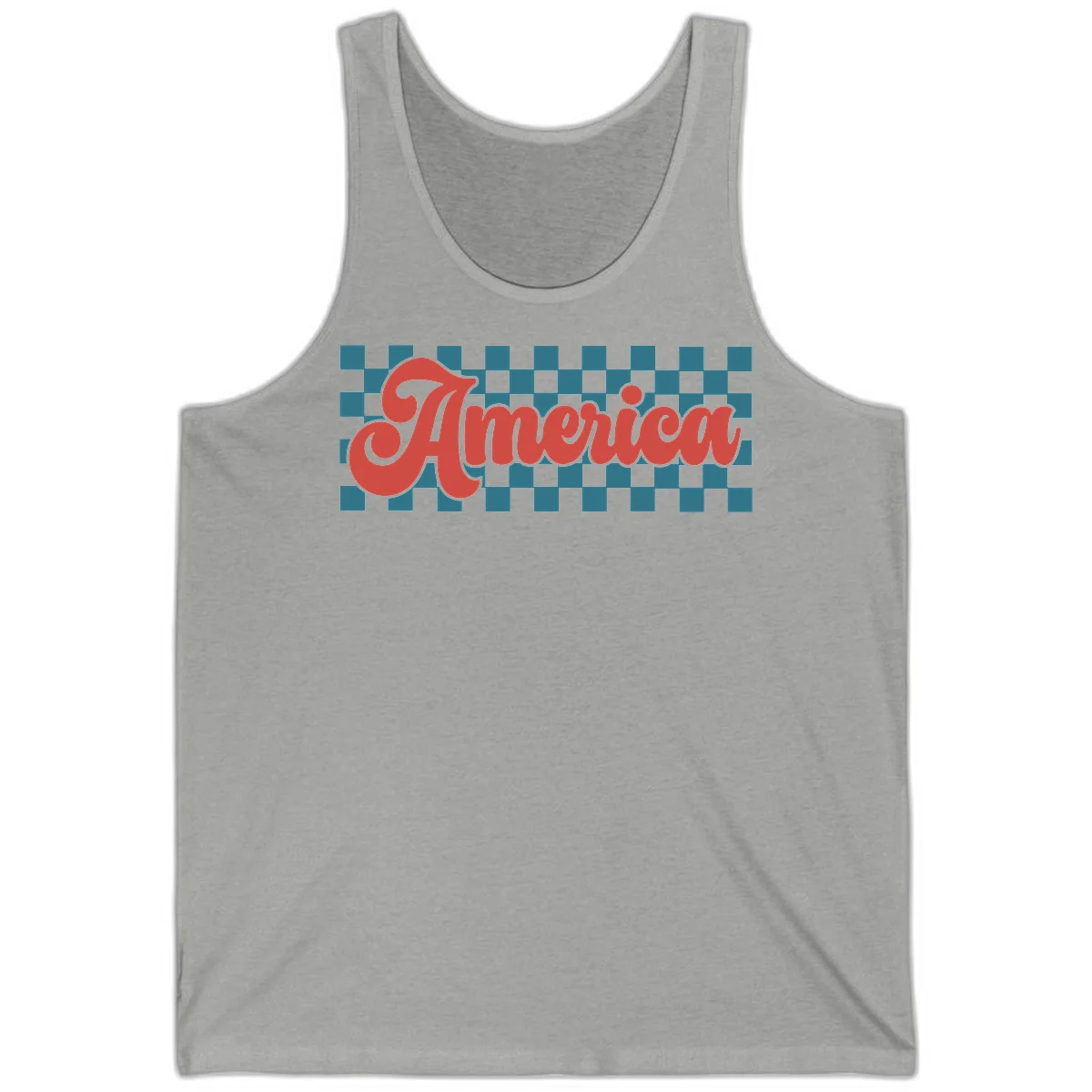 Retro America Checkerboard Tank in Athletic Heather