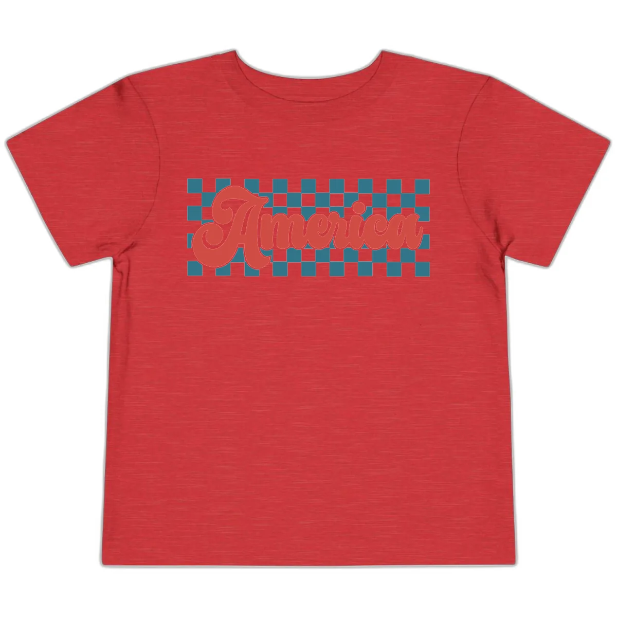 Retro America Checkerboard Script Toddler T-Shirt in Heather Red