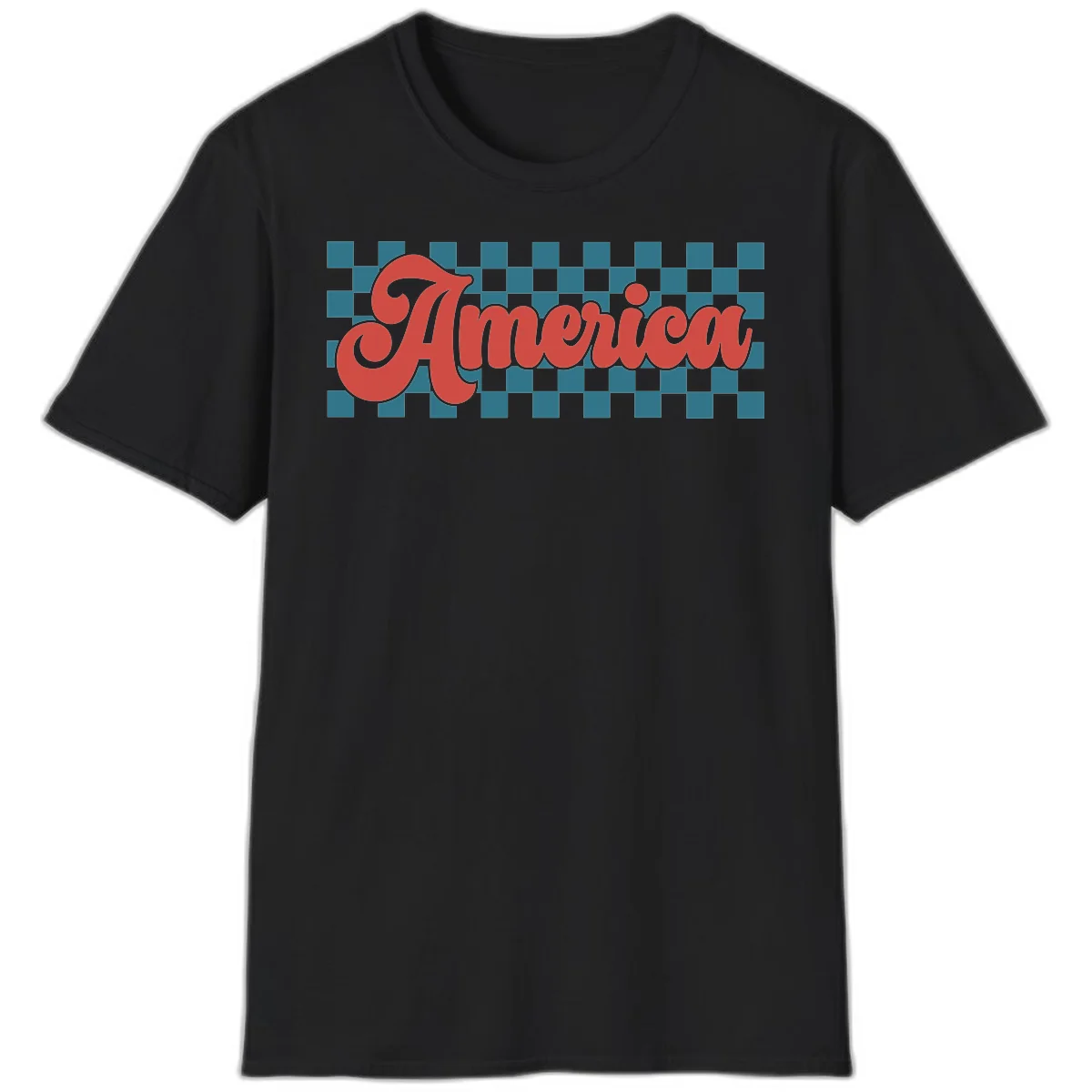 Retro America Checkerboard T-Shirt in Black