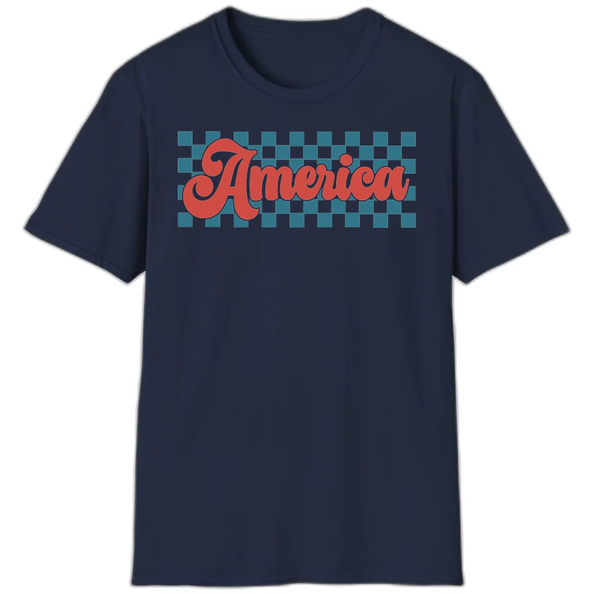 Retro America Checkerboard T-Shirt in Navy