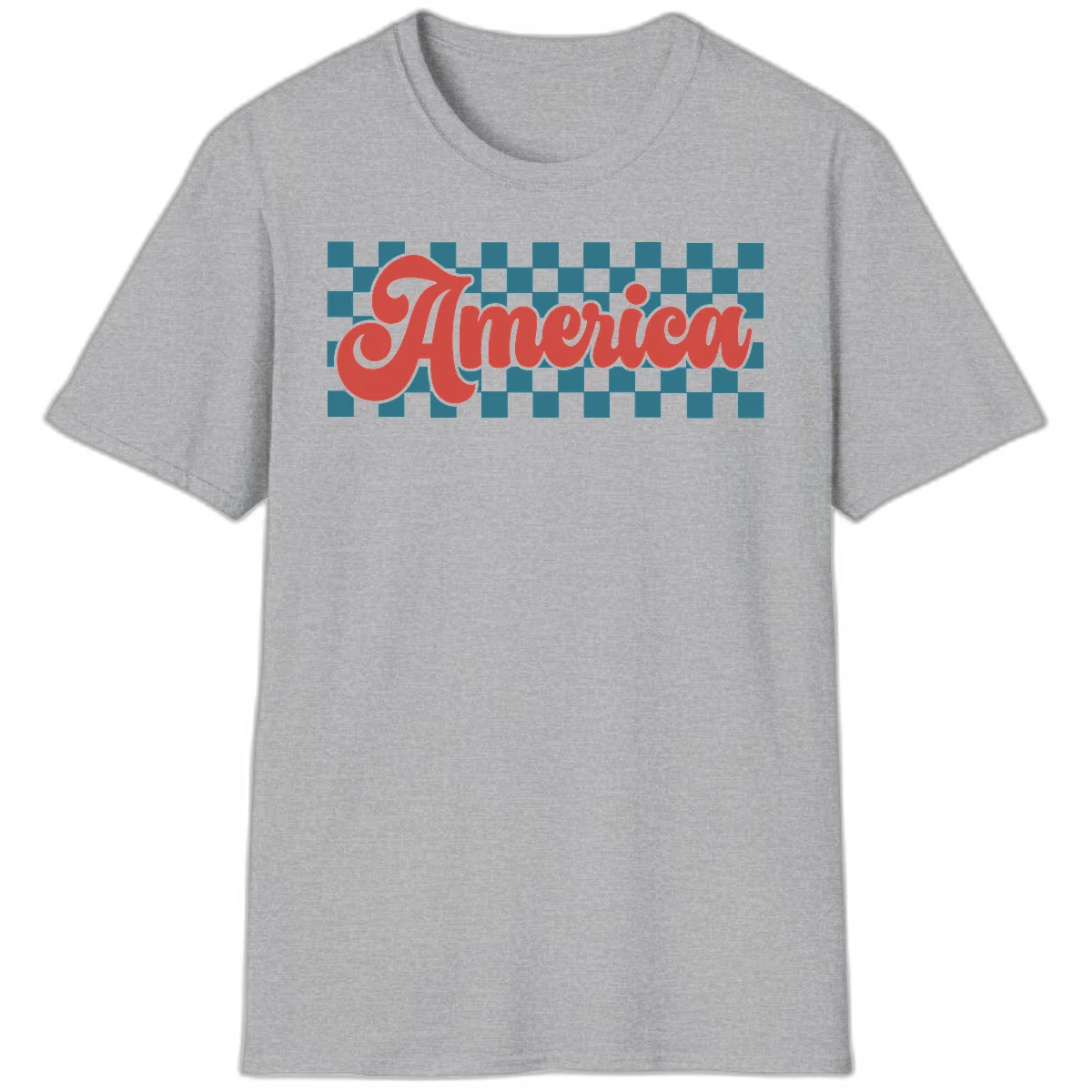 Retro America Checkerboard T-Shirt in Sport Grey