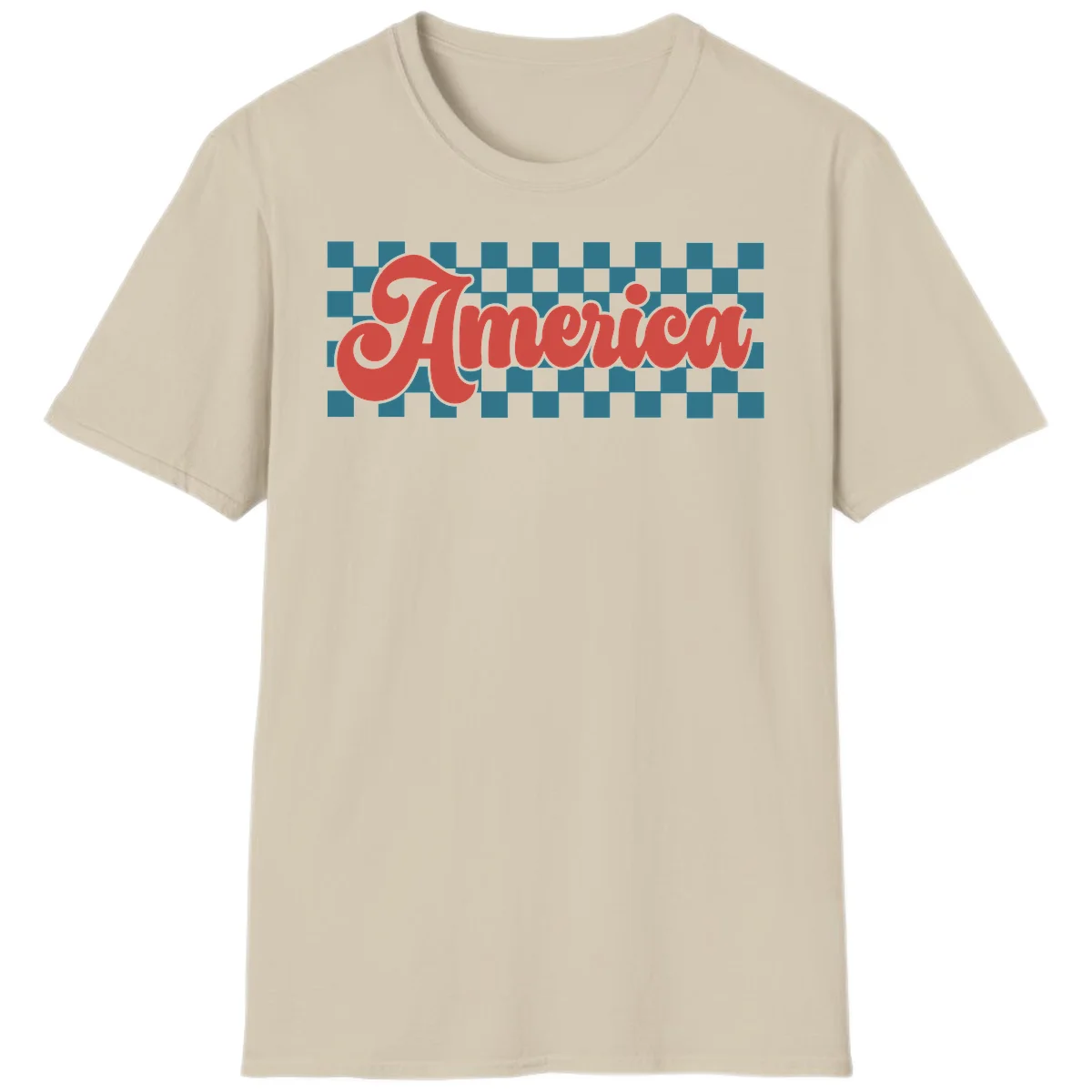 Retro America Checkerboard T-Shirt in Sand