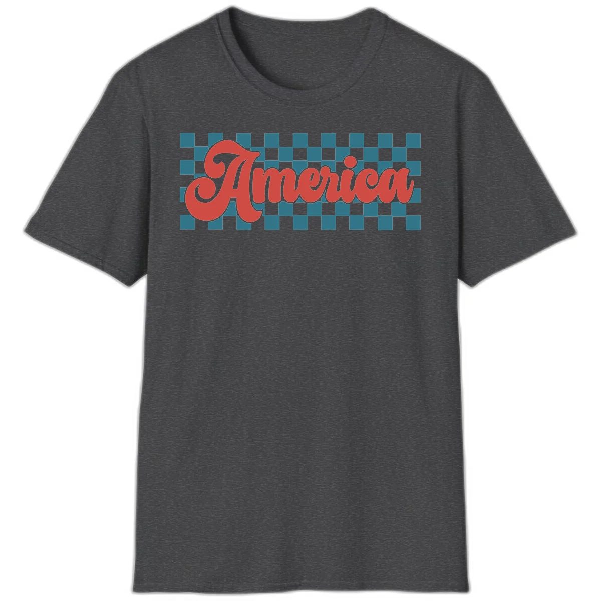 Retro America Checkerboard T-Shirt in Dark Heather