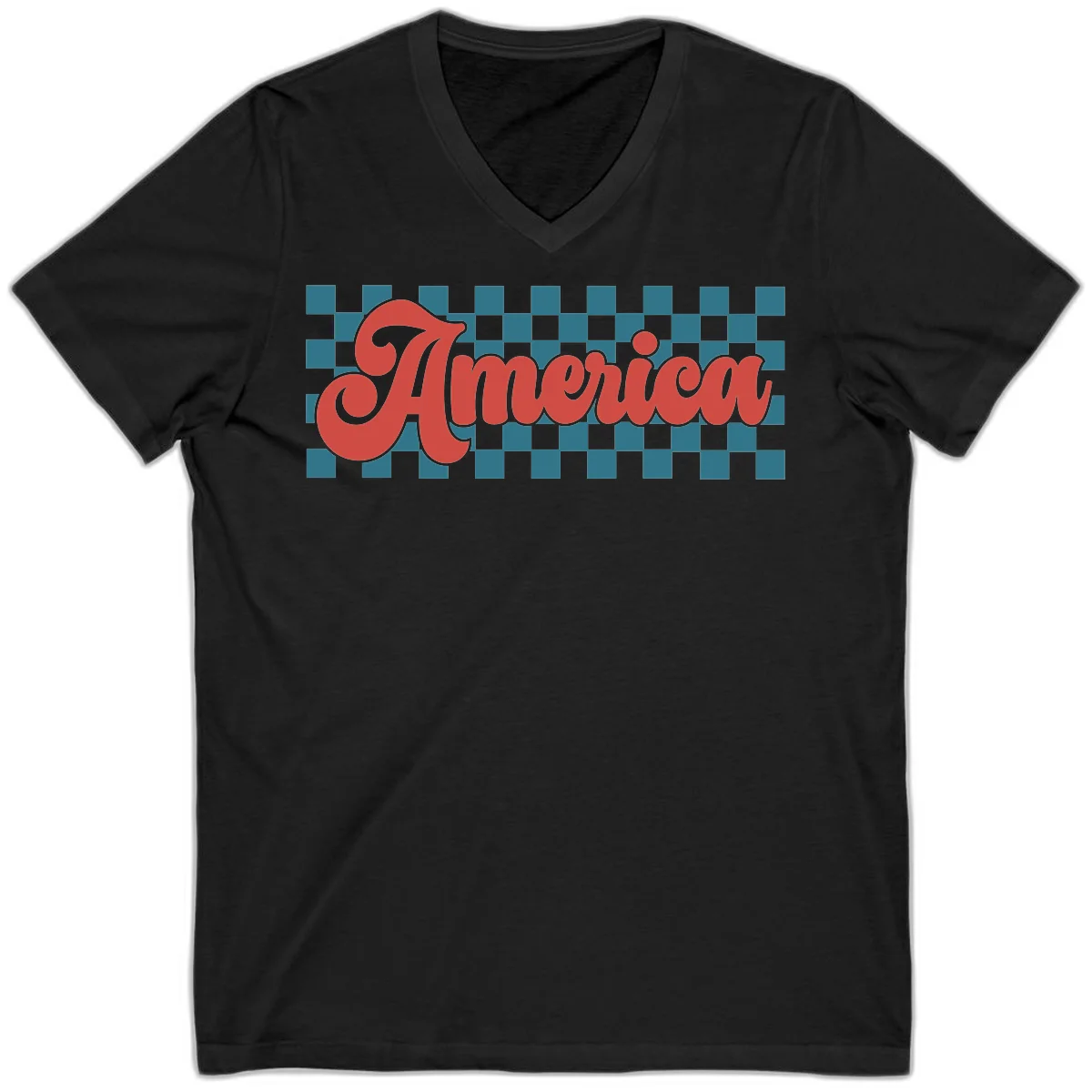 Retro America Checkerboard V-Neck in Black