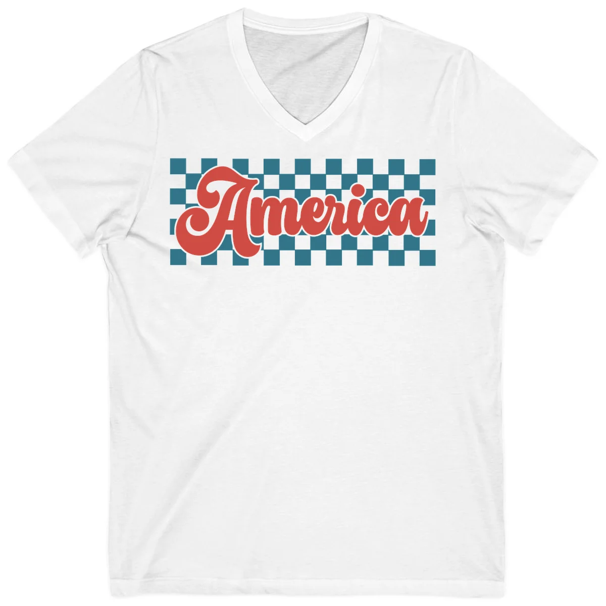 Retro America Checkerboard V-Neck in White