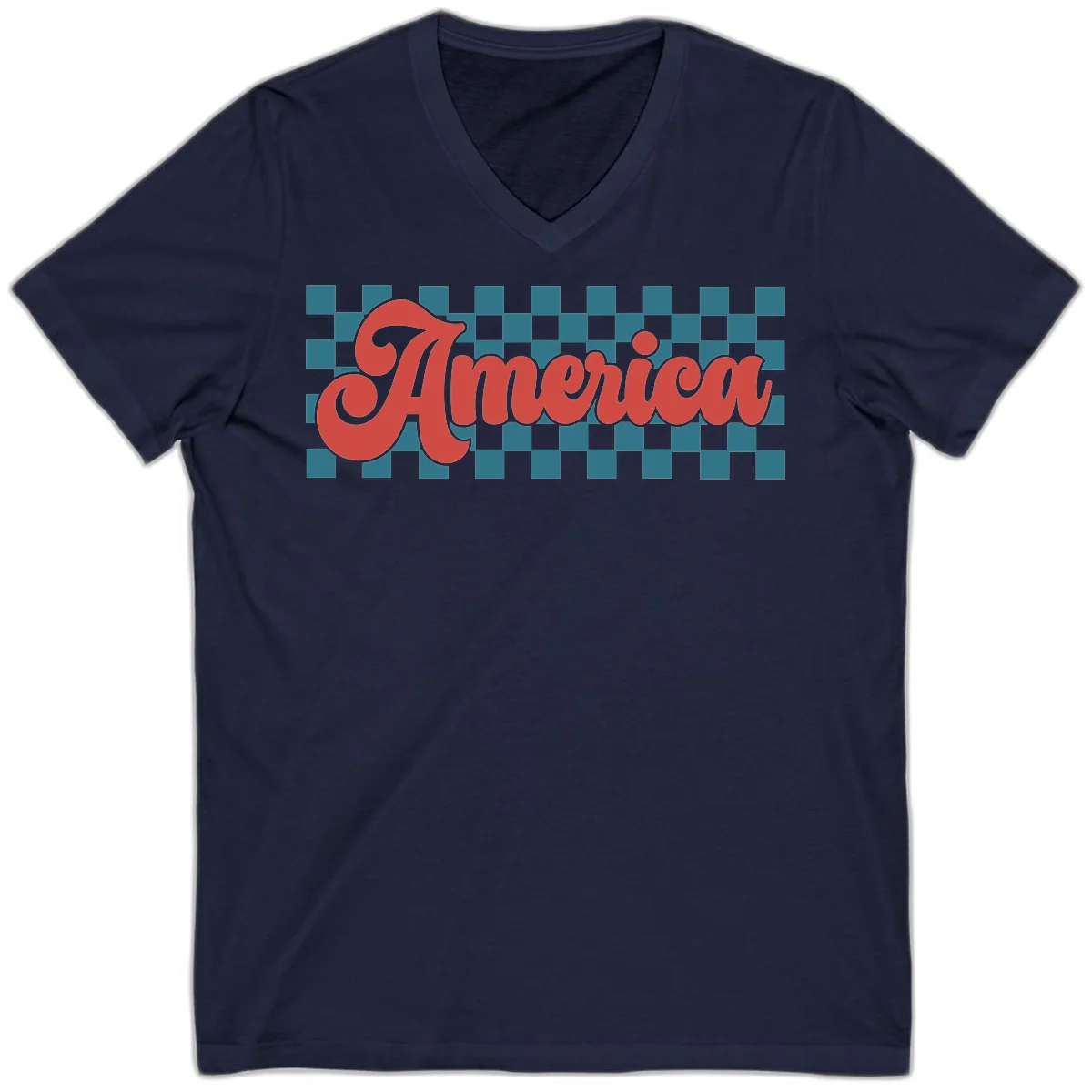 Retro America Checkerboard V-Neck in Navy