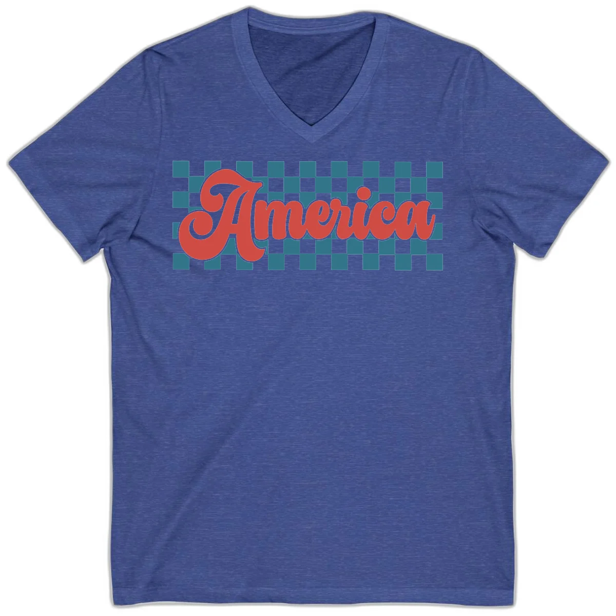 Retro America Checkerboard V-Neck in Heather True Royal