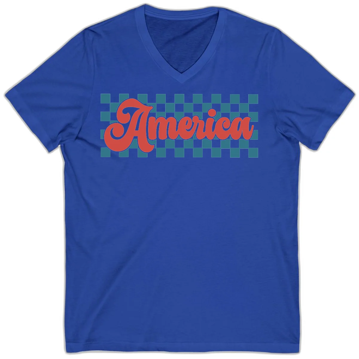 Retro America Checkerboard V-Neck in True Royal
