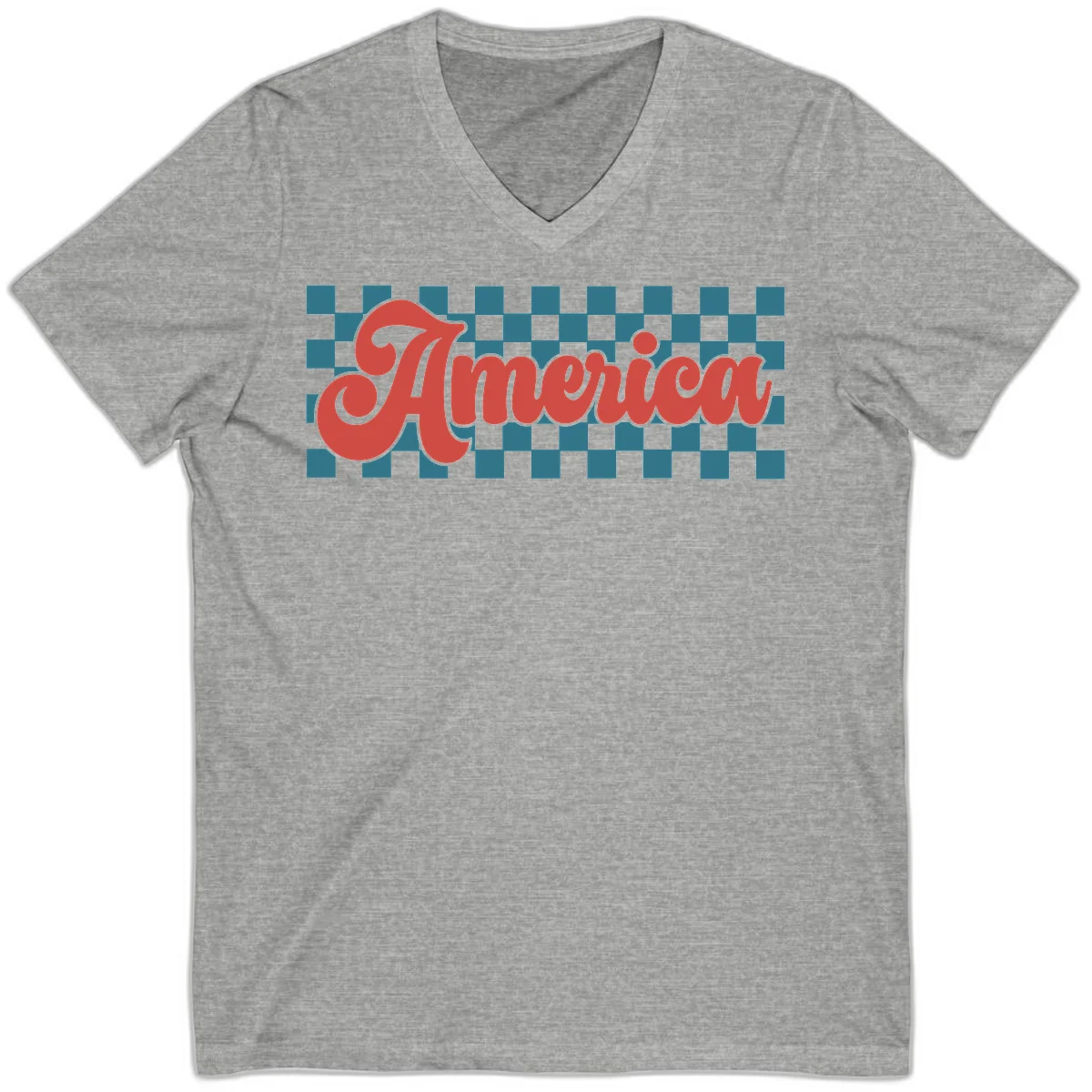 Retro America Checkerboard V-Neck in Athletic Heather