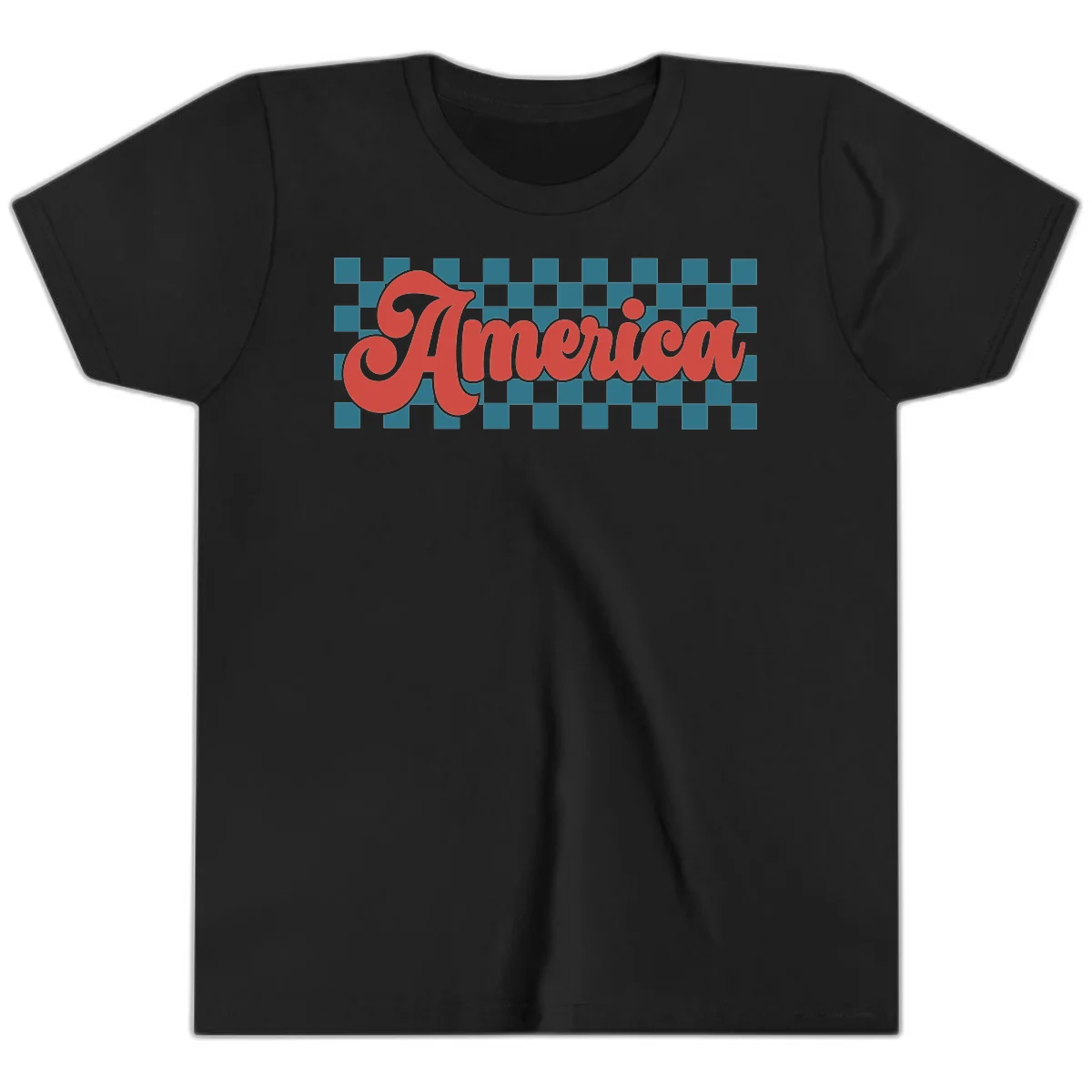 Retro America Checkerboard Youth T-Shirt in Black