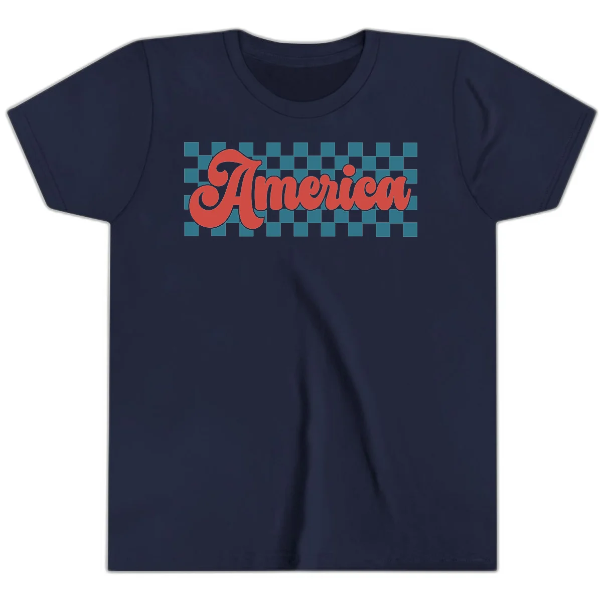 Retro America Checkerboard Youth T-Shirt in Navy