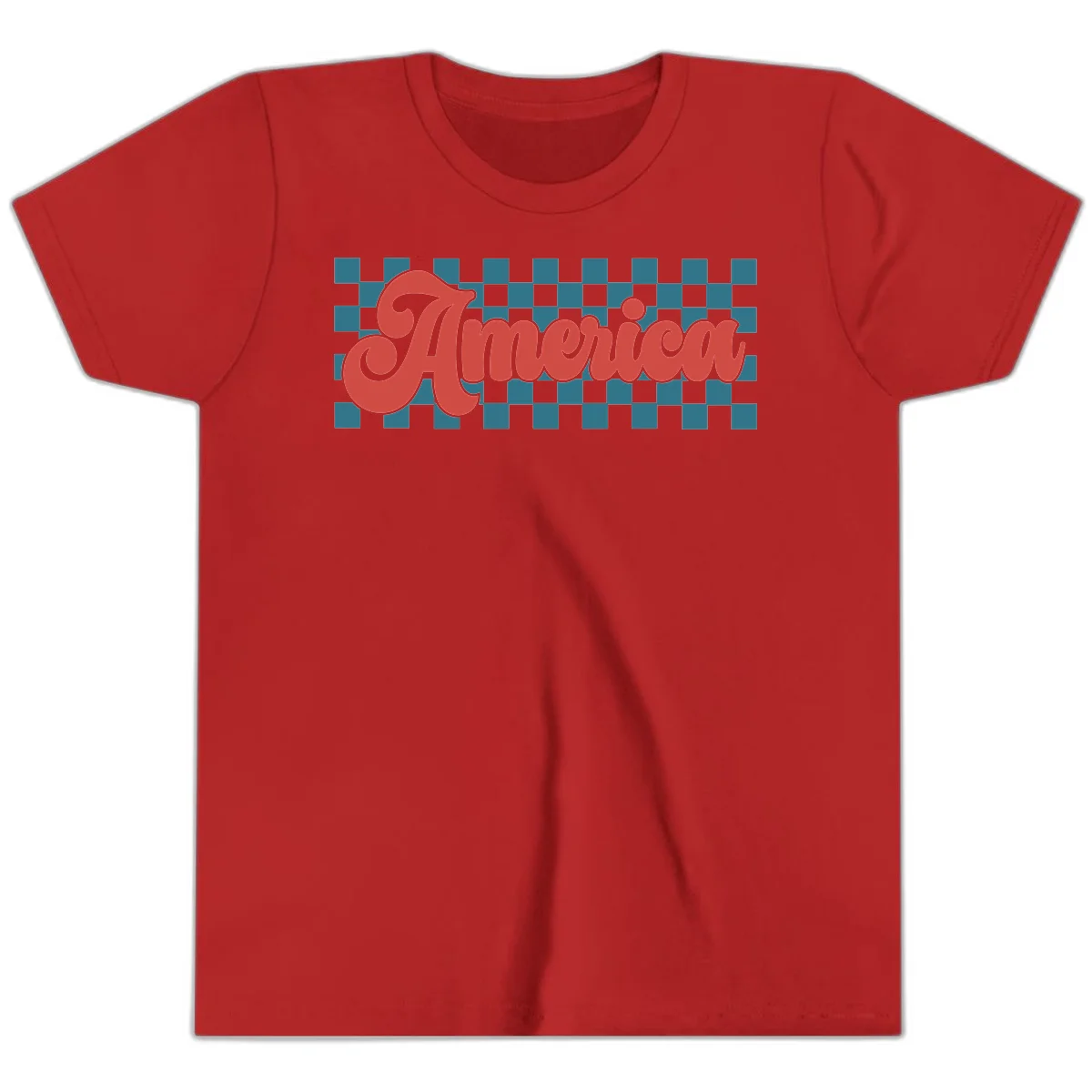 Retro America Checkerboard Youth T-Shirt in Red