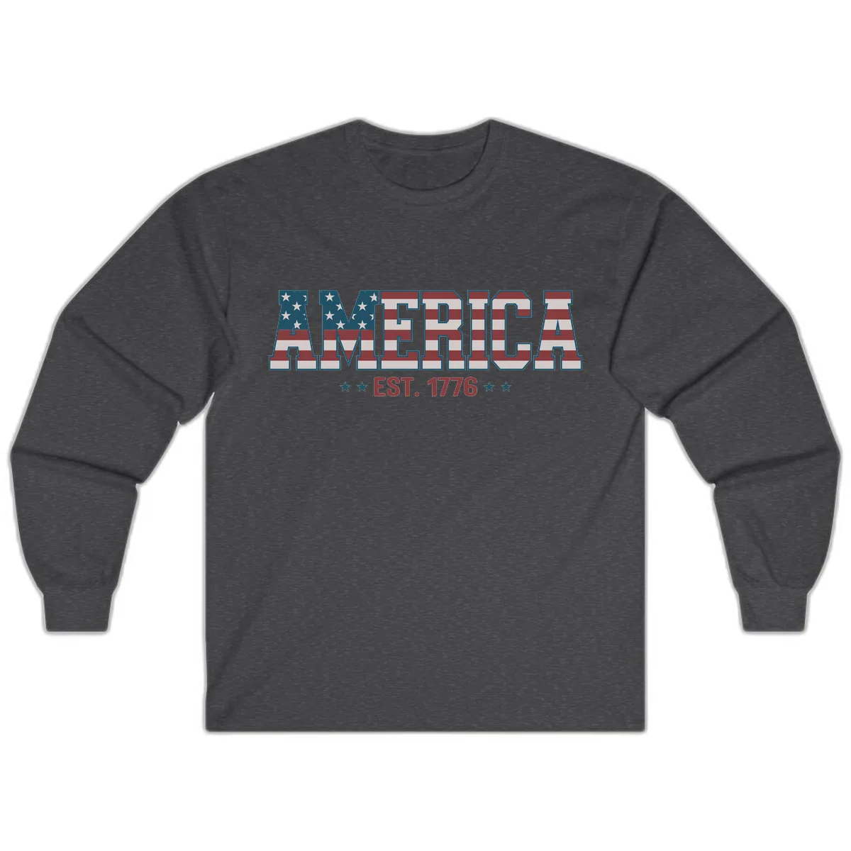 America Established 1776 Patriotic Design Long Sleeve in Dark Heather