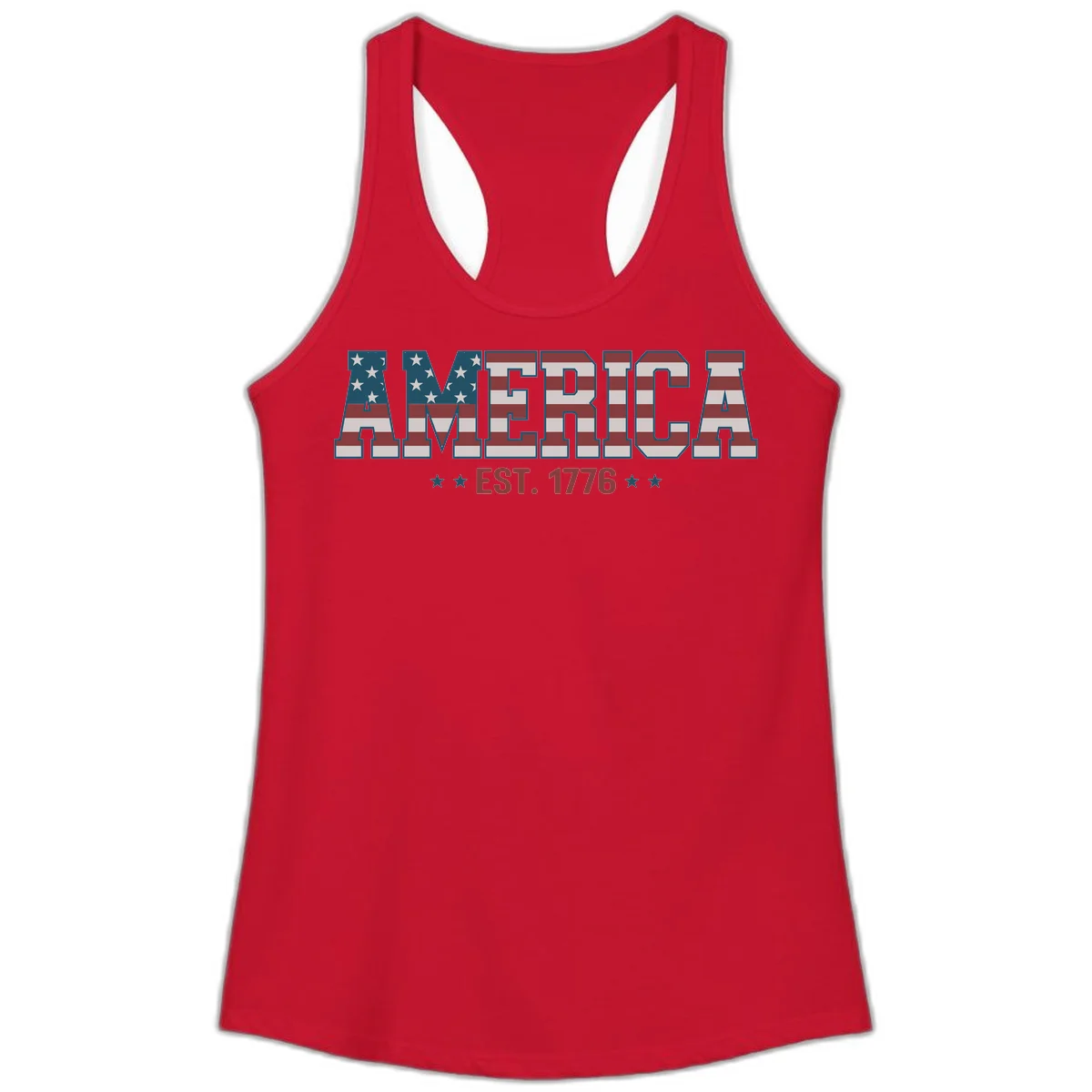 America Established 1776 Ladies Tank in Solid Red