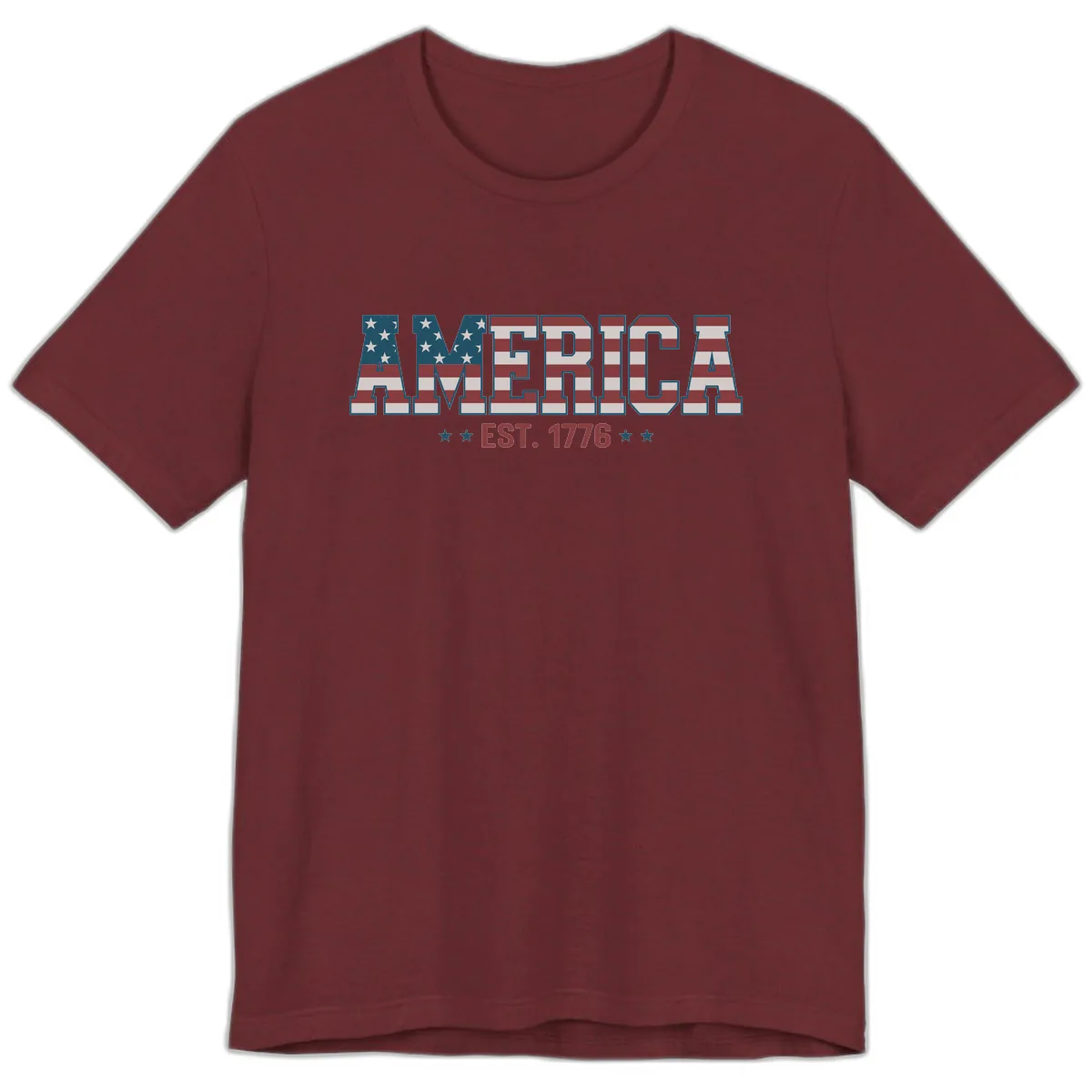 America Established 1776 Patriotic Design Premium T-Shirt in Heather Cardinal