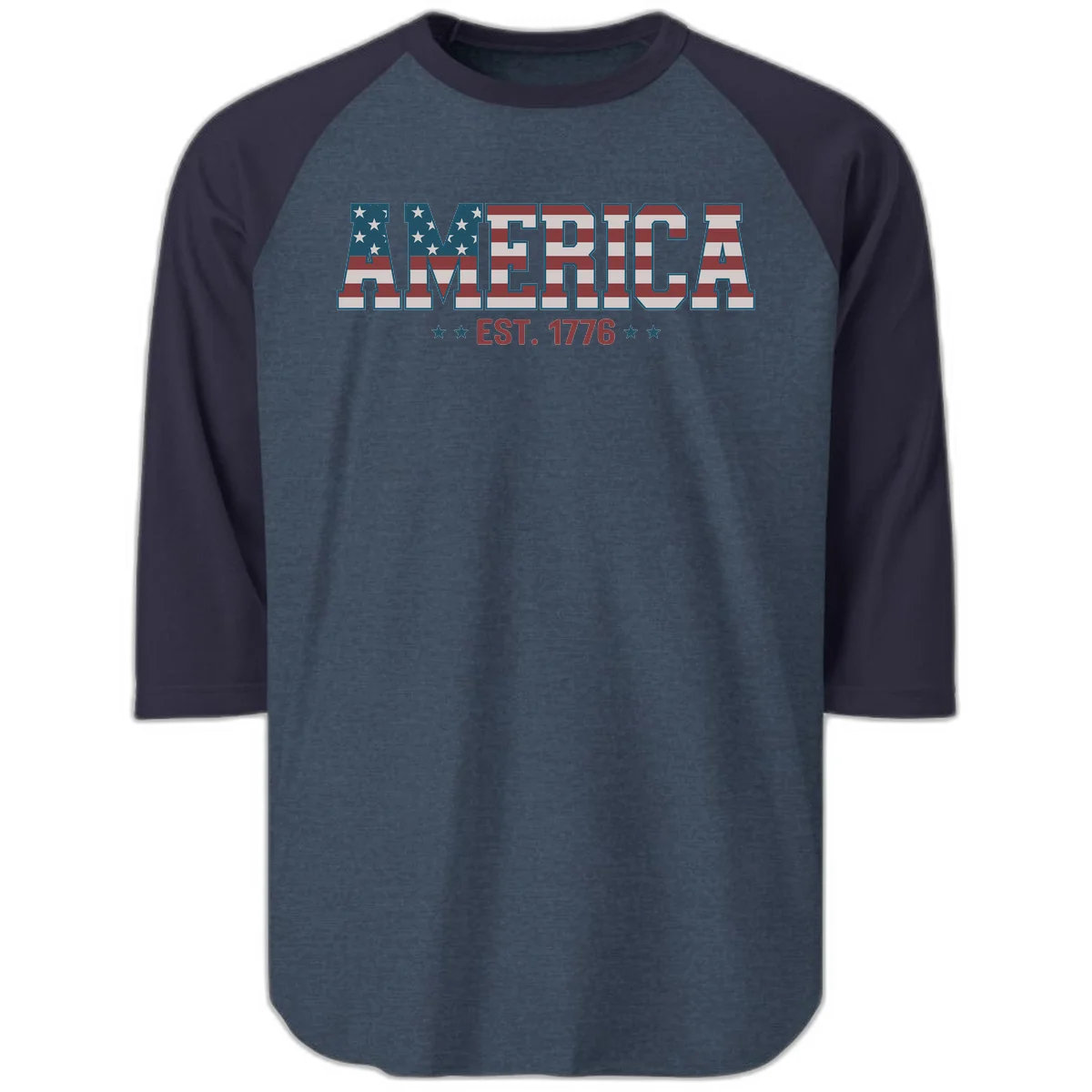 America Established 1776 Raglan 3/4 in Heather Denim Navy