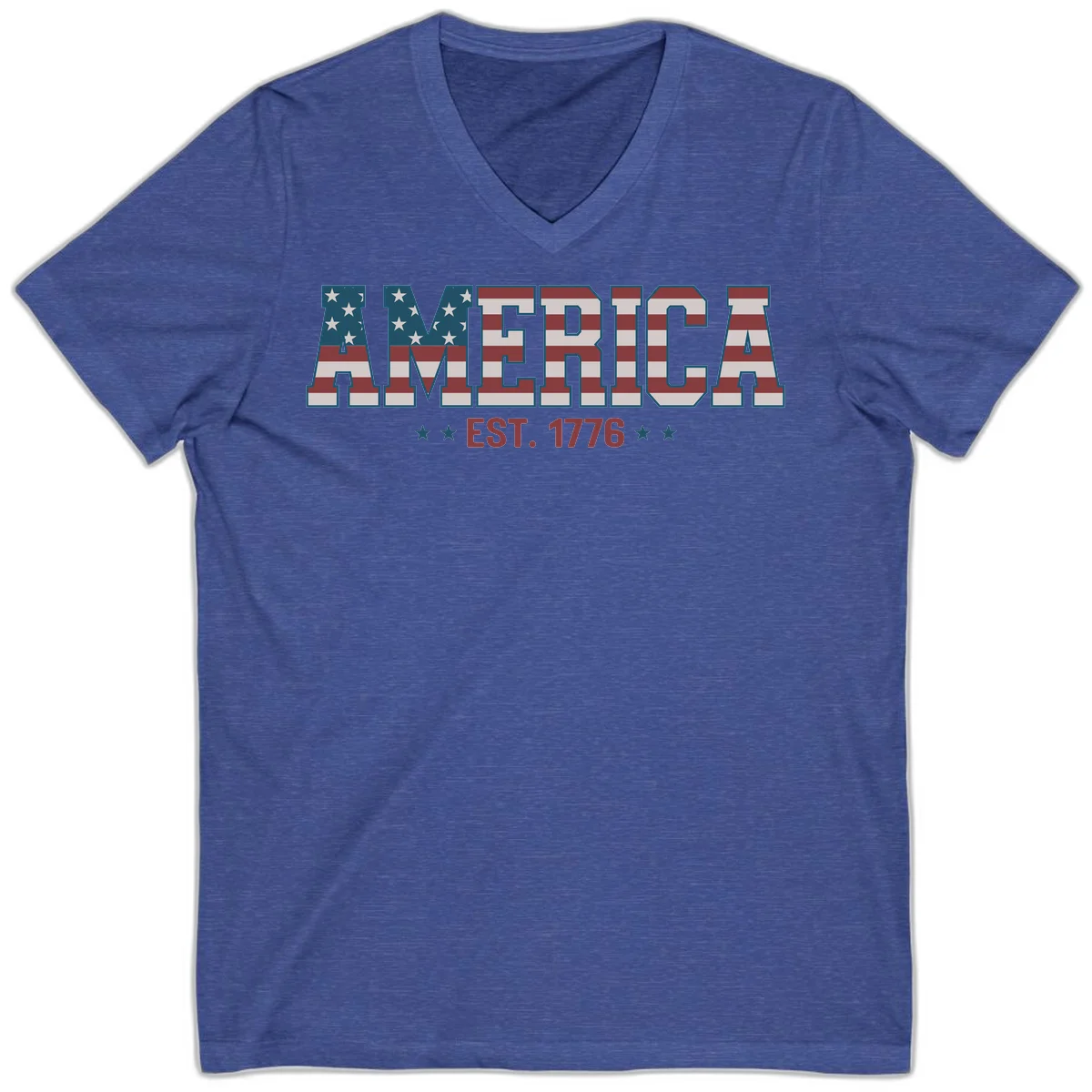 America Established 1776 V-Neck in Heather True Royal