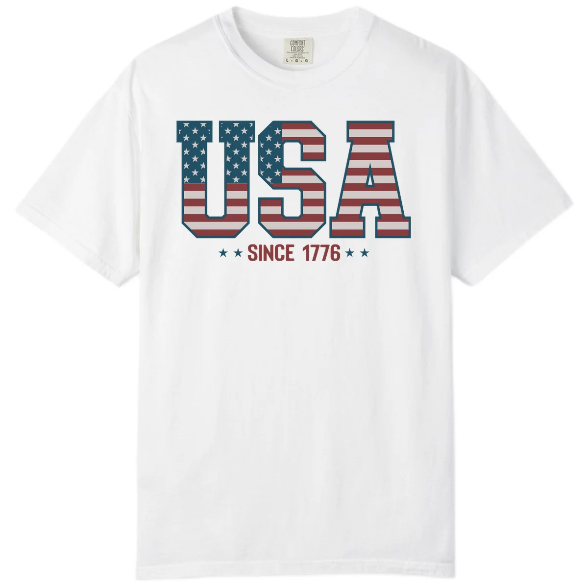 USA Since 1776 Patriotic Flag Comfort Color in White
