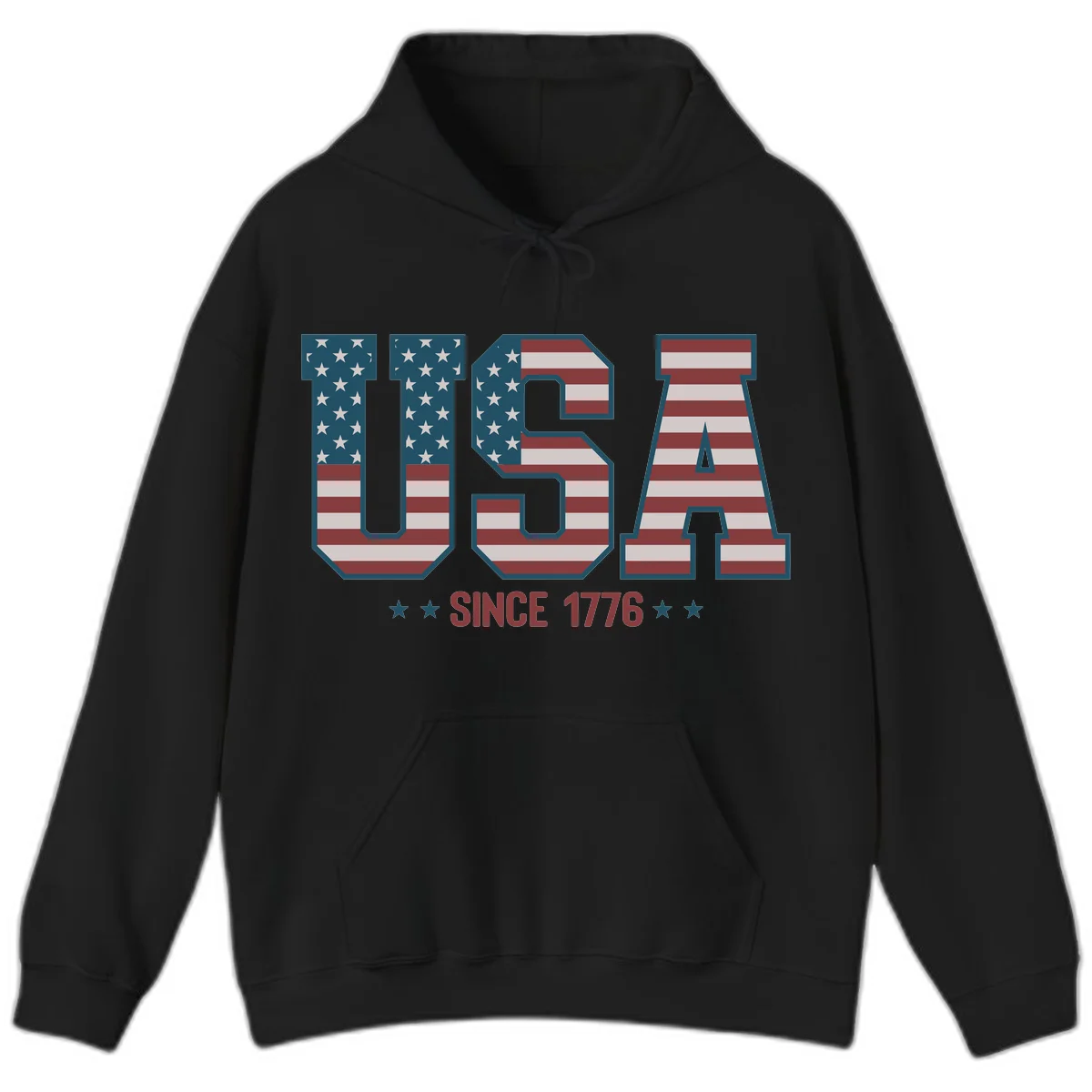 USA Since 1776 Patriotic Flag Hoodie in Black