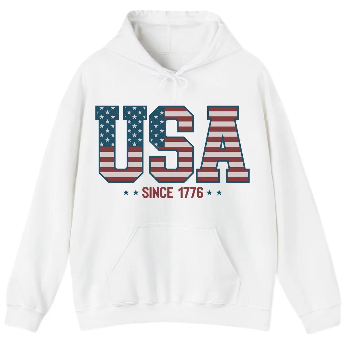USA Since 1776 Patriotic Flag Hoodie in White