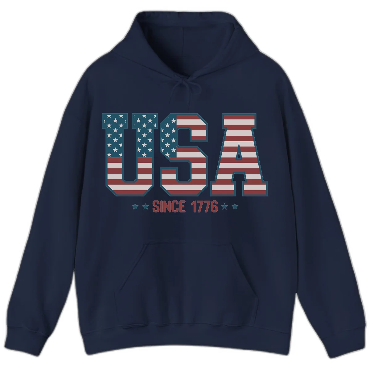 USA Since 1776 Patriotic Flag Hoodie in Navy