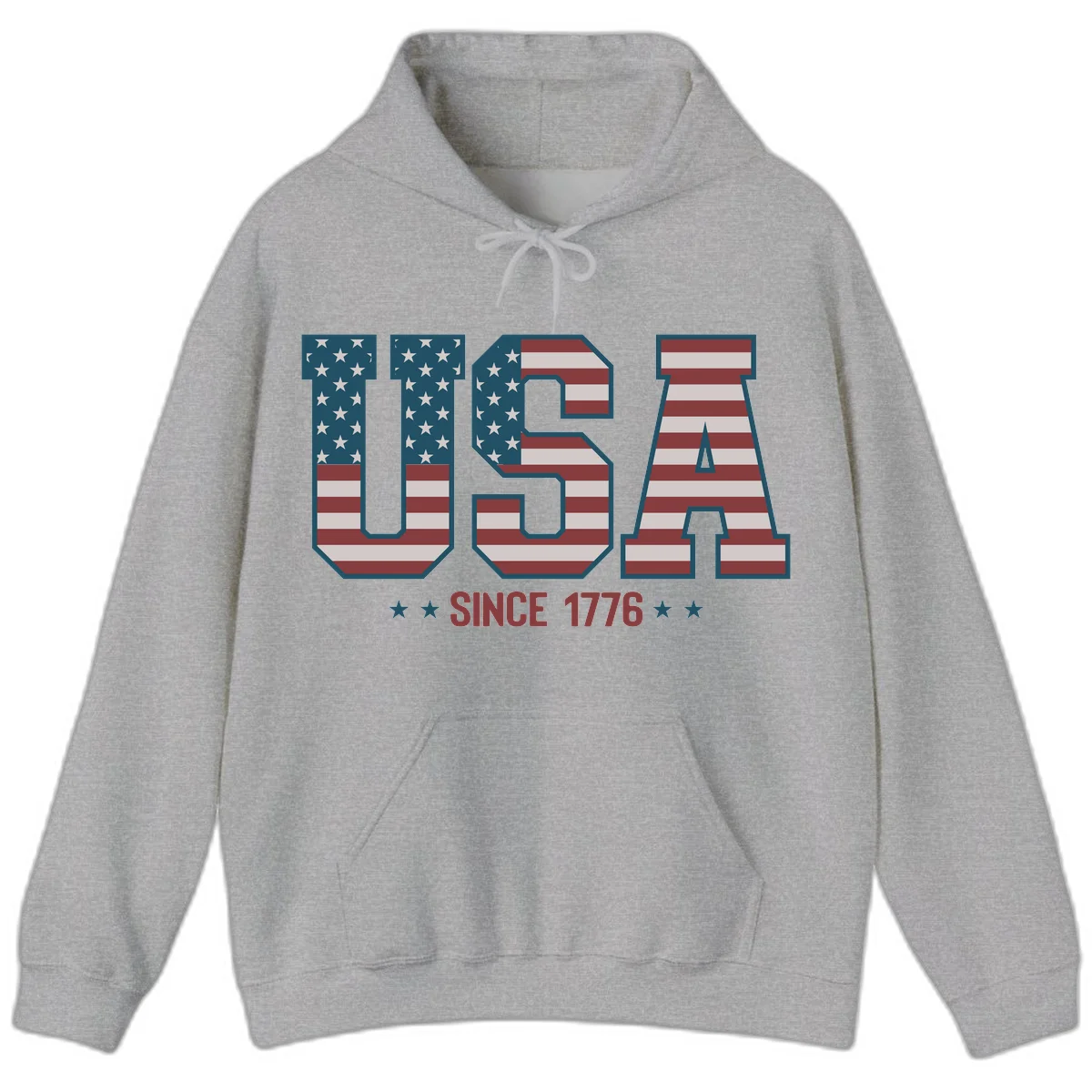 USA Since 1776 Patriotic Flag Hoodie in Sport Grey