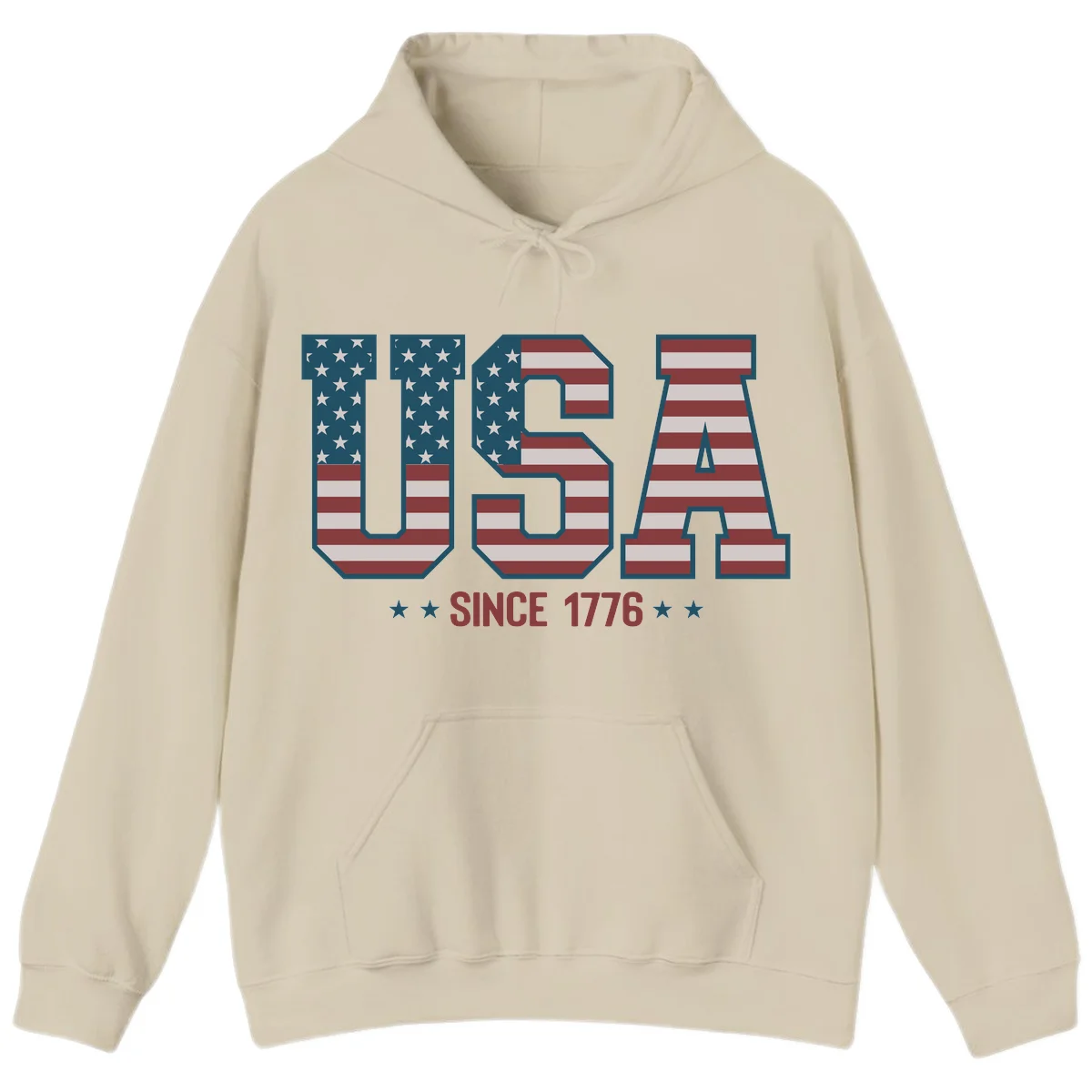 USA Since 1776 Patriotic Flag Hoodie in Sand