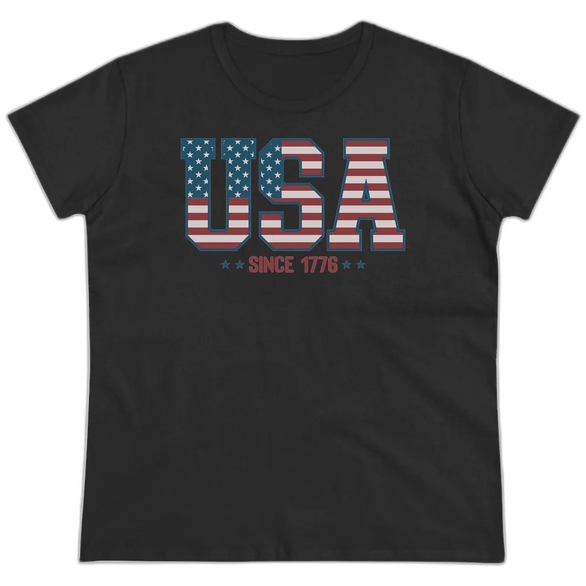 USA Since 1776 Patriotic Flag Ladies Tee in Black