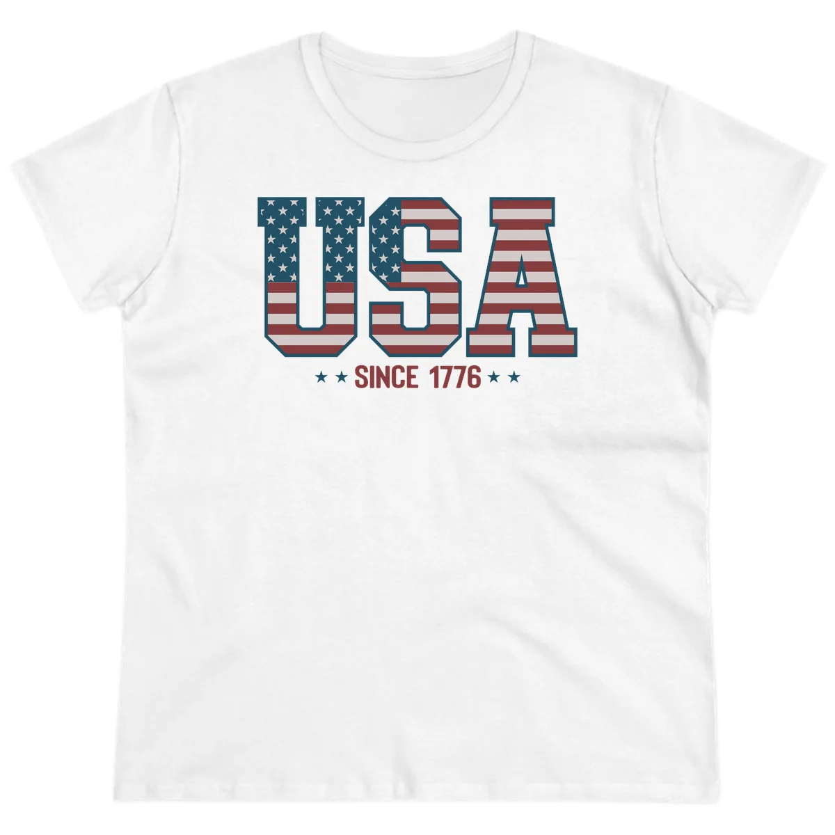 USA Since 1776 Patriotic Flag Ladies Tee in White