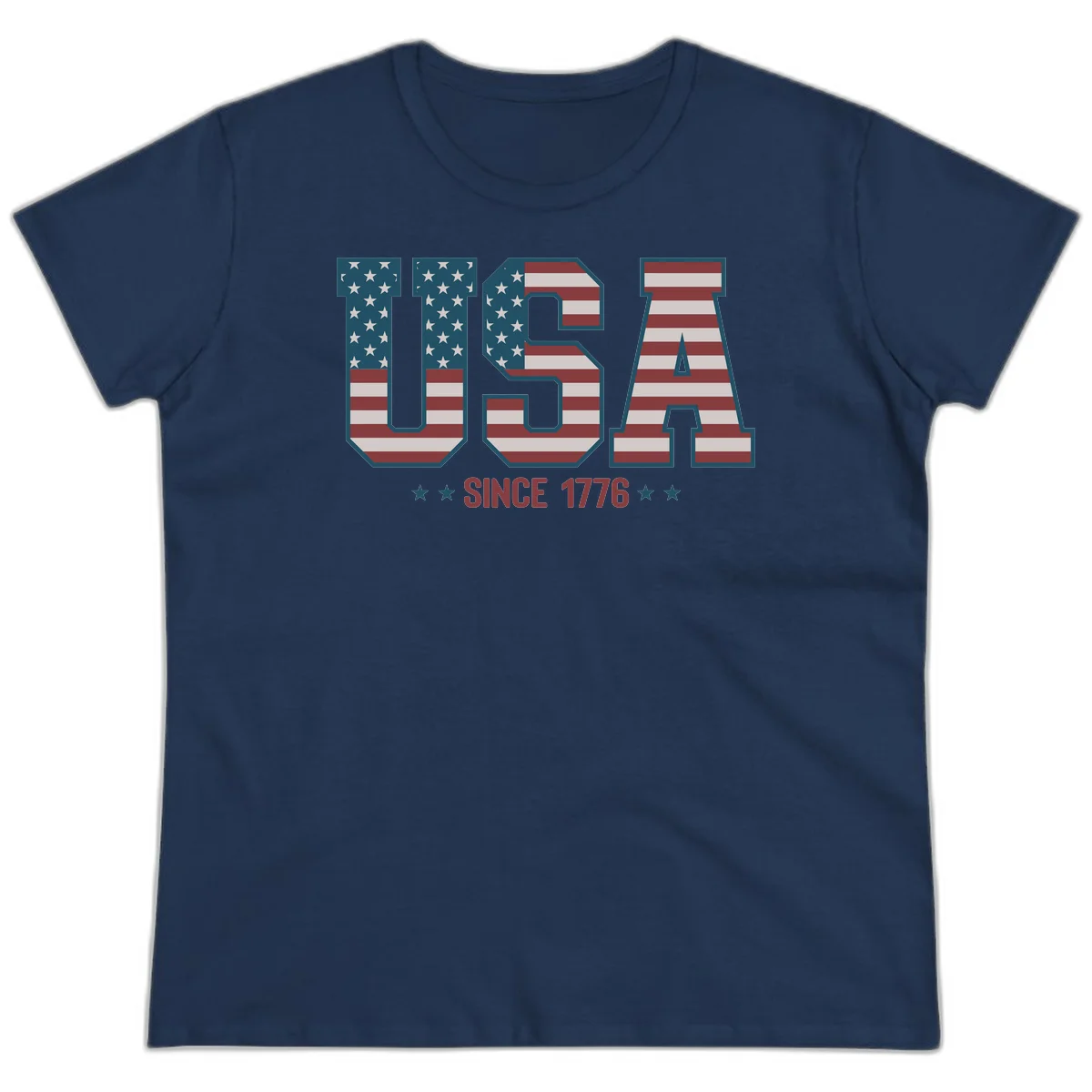 USA Since 1776 Patriotic Flag Ladies Tee in Navy