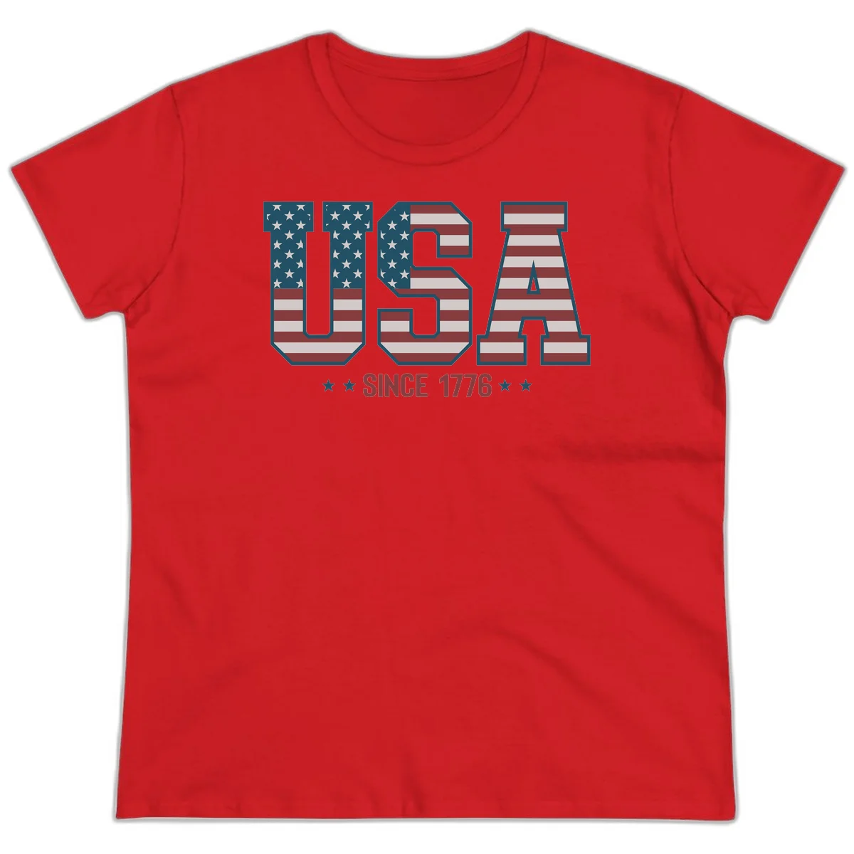 USA Since 1776 Patriotic Flag Ladies Tee in Red
