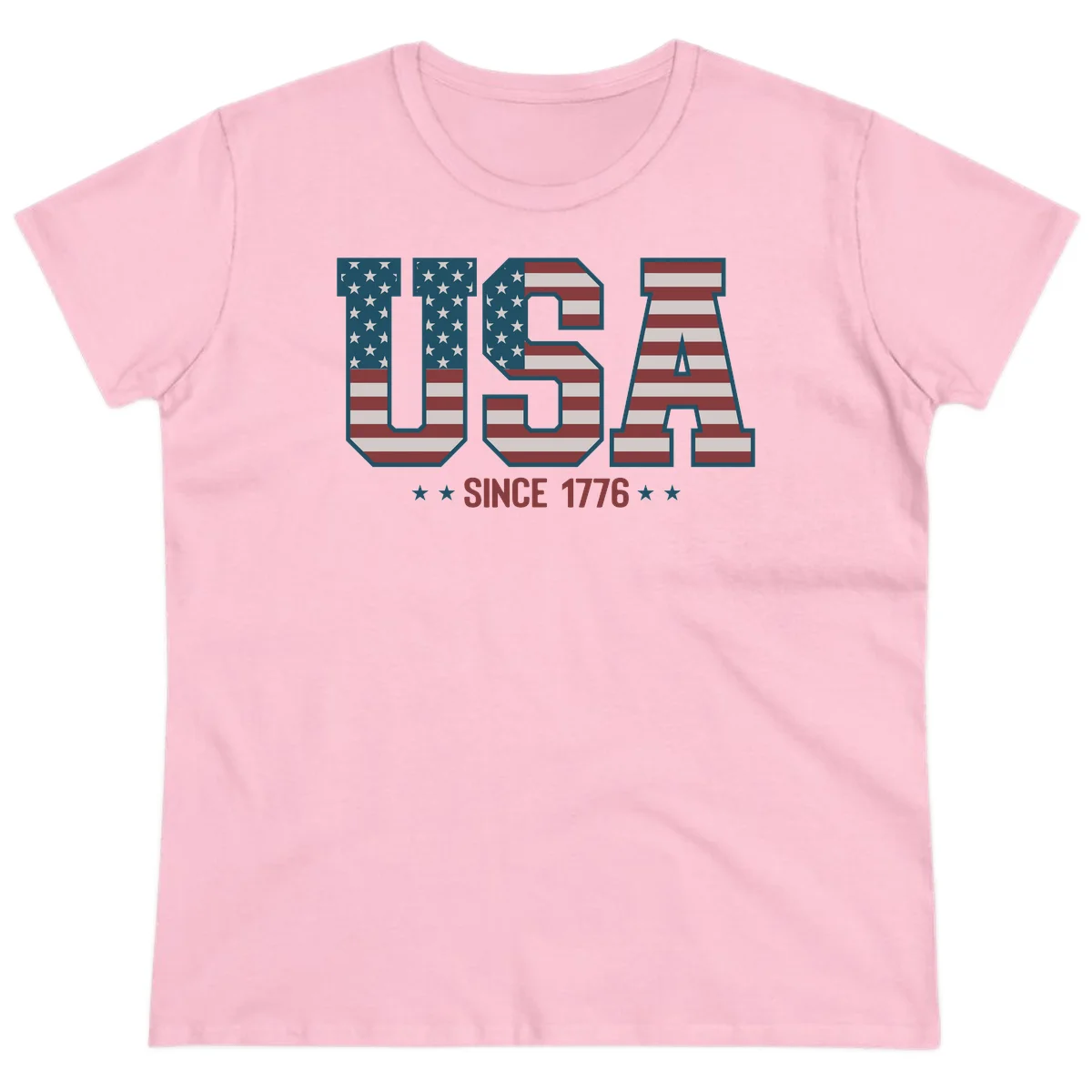 USA Since 1776 Patriotic Flag Ladies Tee in Light Pink