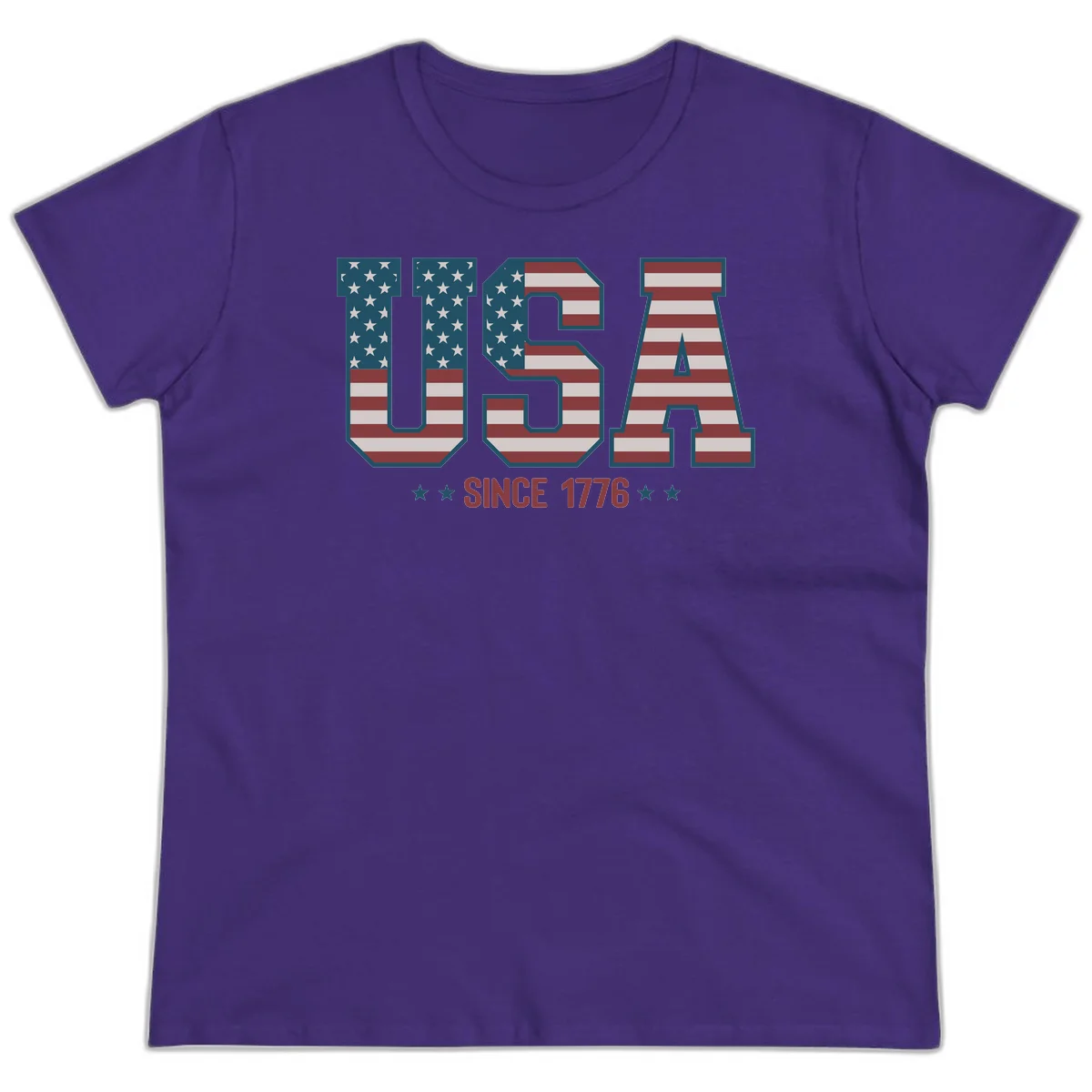 USA Since 1776 Patriotic Flag Ladies Tee in Purple