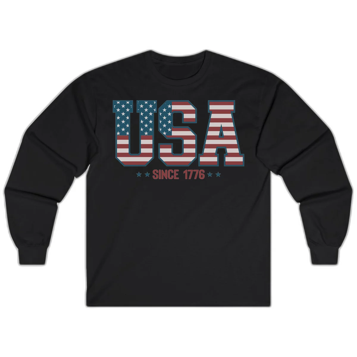 USA Since 1776 Patriotic Flag Long Sleeve in Black