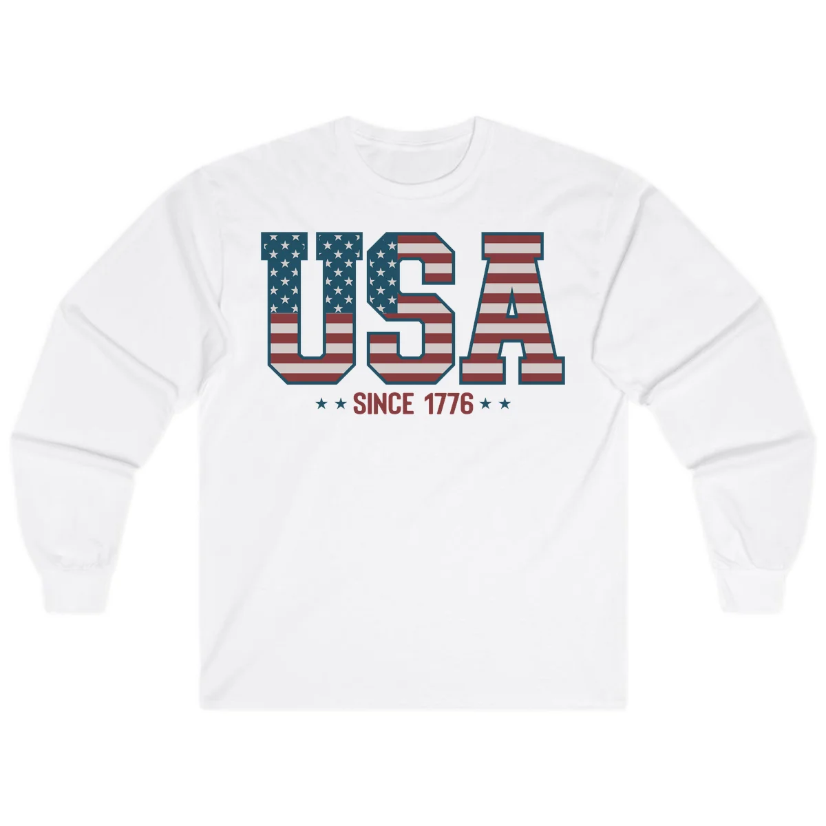 USA Since 1776 Patriotic Flag Long Sleeve in White