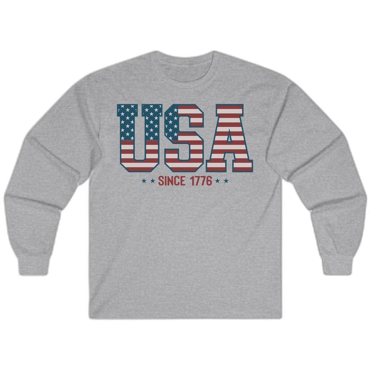 USA Since 1776 Patriotic Flag Long Sleeve in Sport Grey