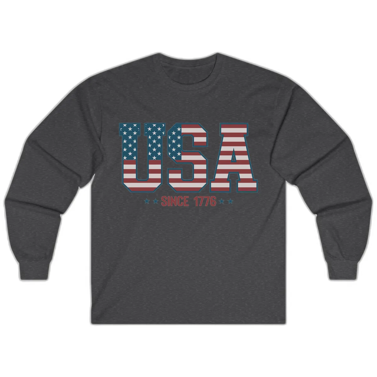 USA Since 1776 Patriotic Flag Design Long Sleeve in Dark Heather