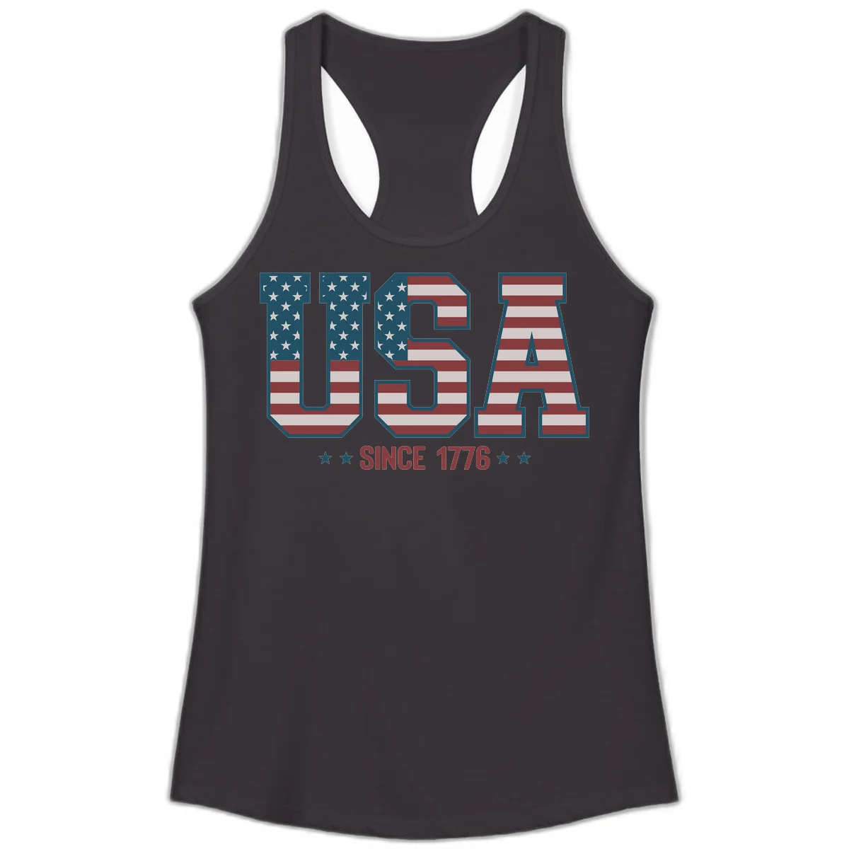 USA Since 1776 Patriotic Flag Ladies Tank in Black