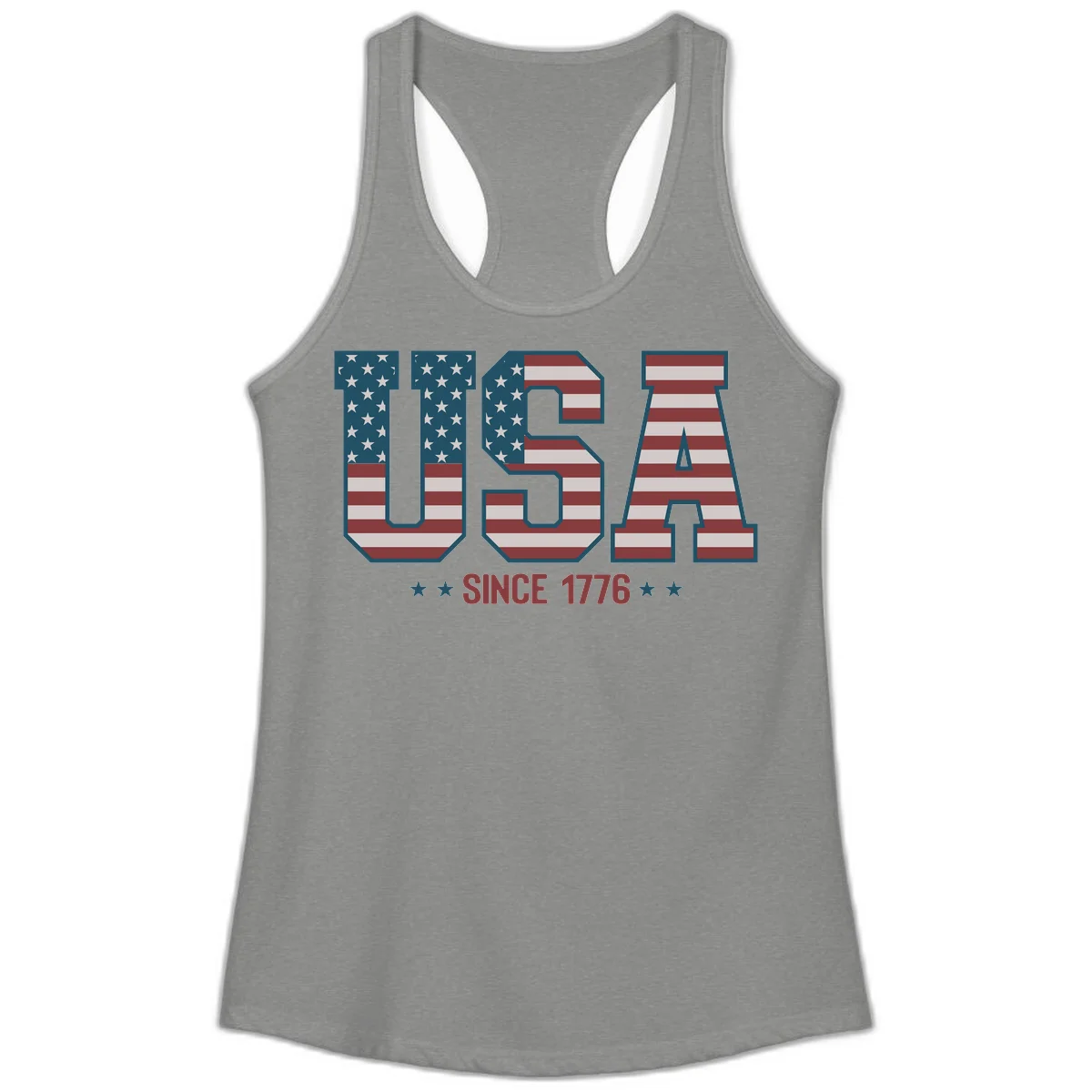 USA Since 1776 Patriotic Flag Ladies Tank in Heather Grey