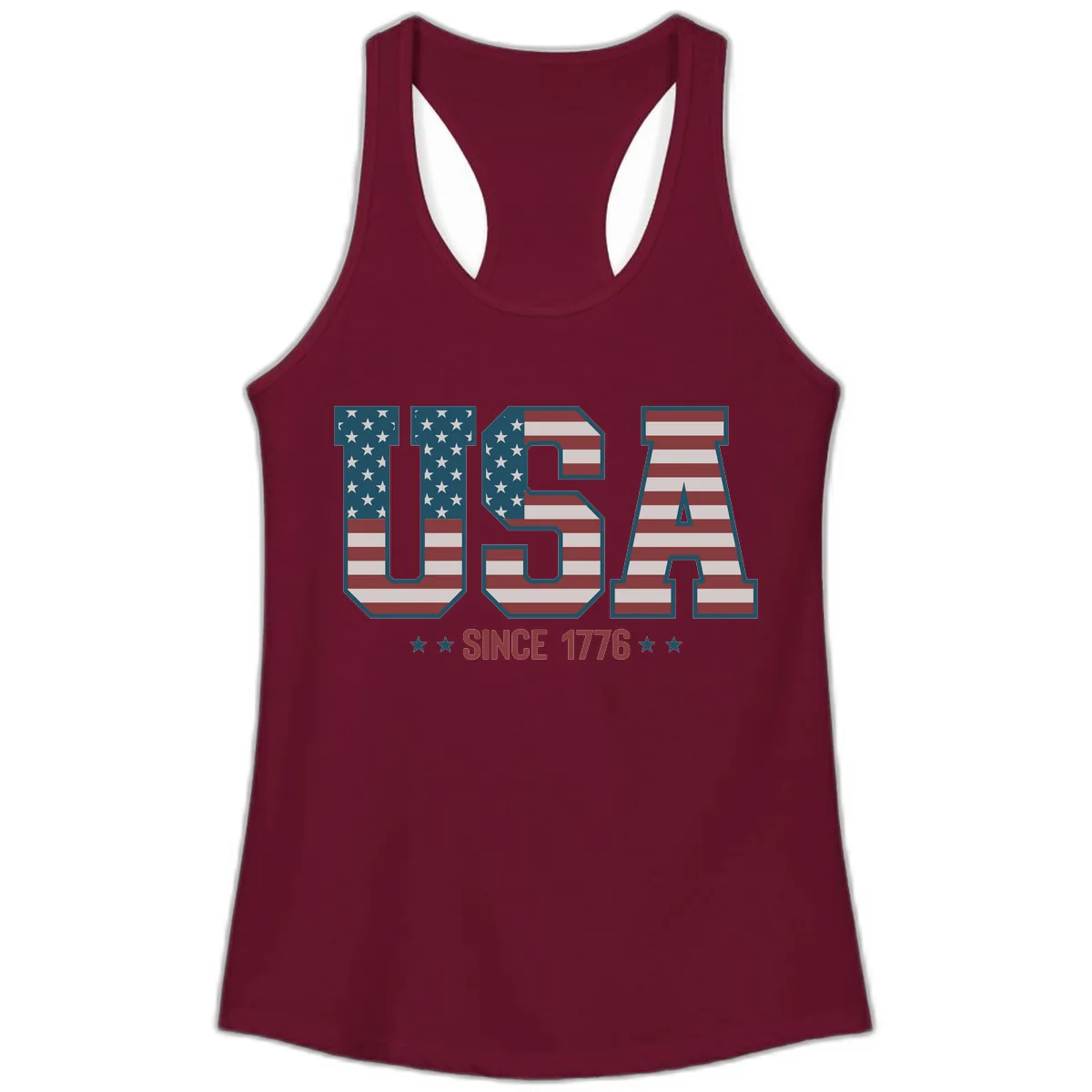 USA Since 1776 Patriotic Flag Design Ladies Tank in Solid Cardinal Red