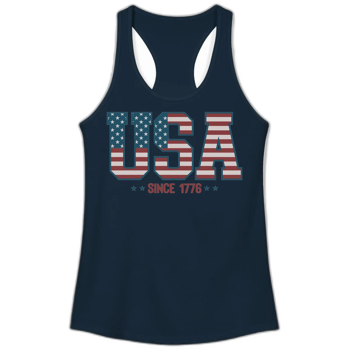USA Since 1776 Patriotic Flag Ladies Tank in Solid Midnight Navy