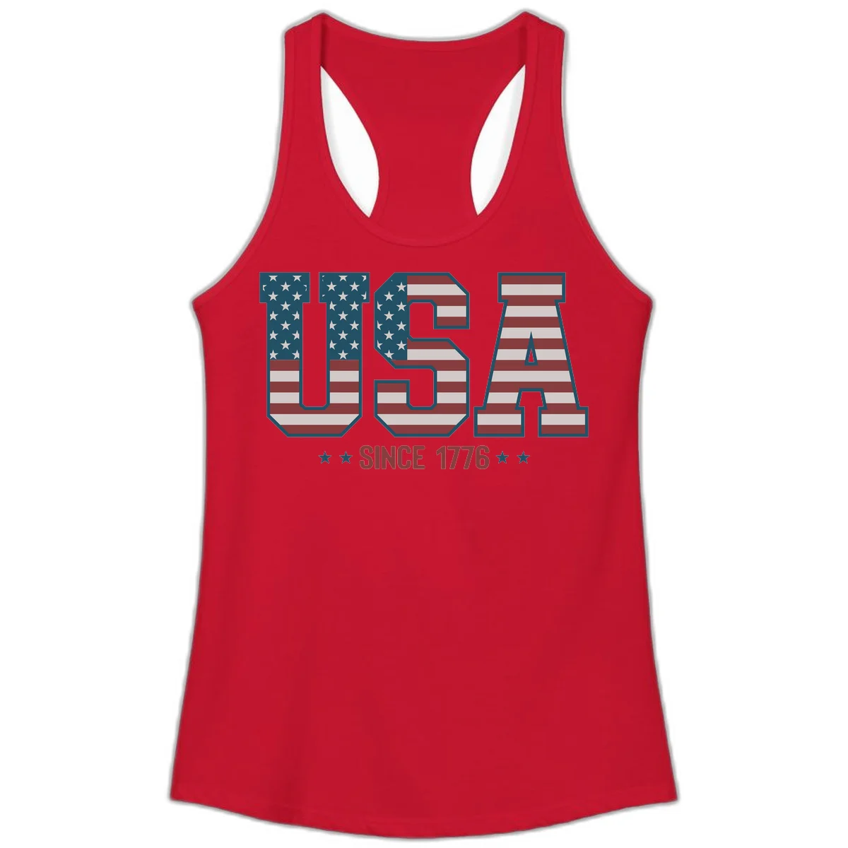 USA Since 1776 Patriotic Flag Ladies Tank in Solid Red