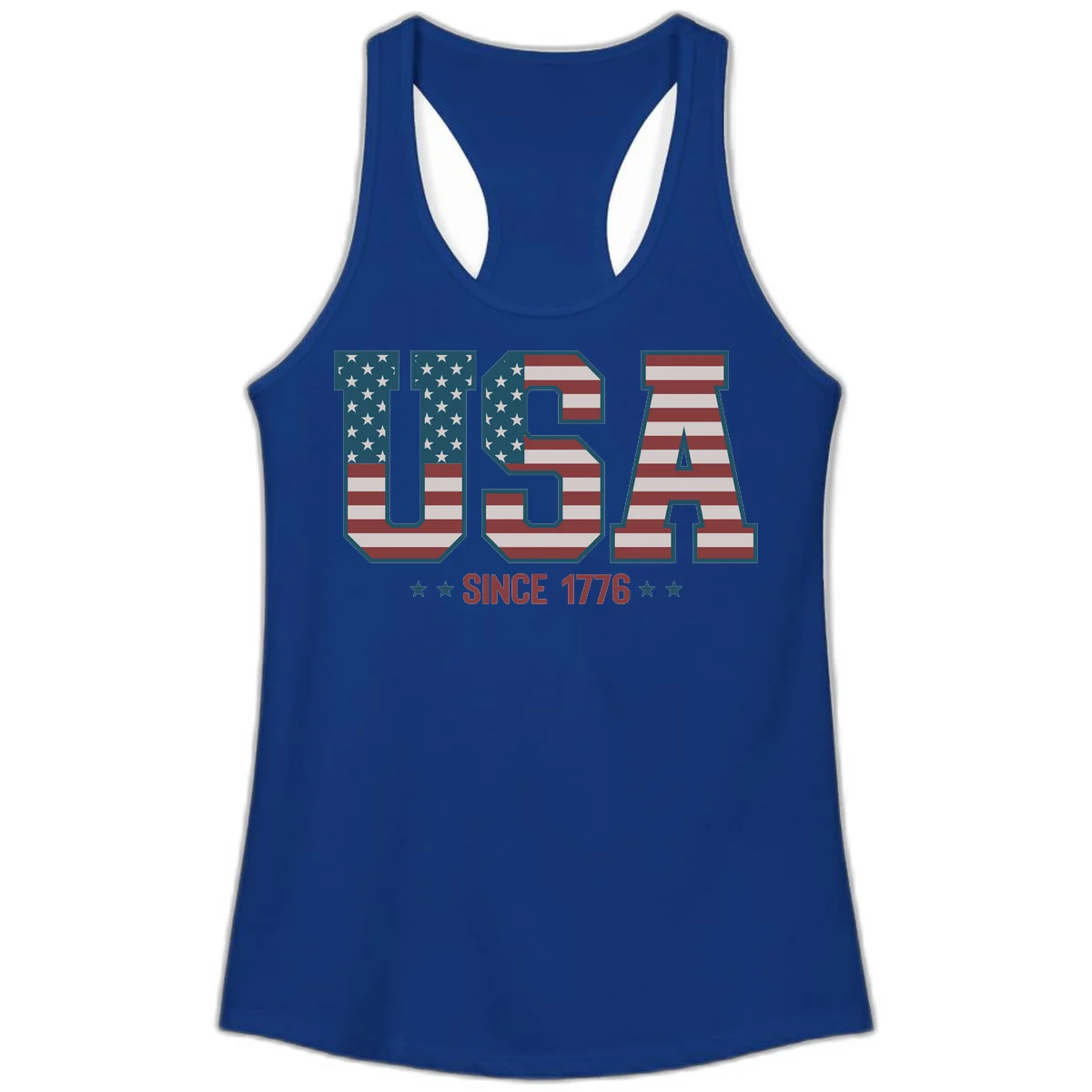 USA Since 1776 Patriotic Flag Ladies Tank in Solid Royal