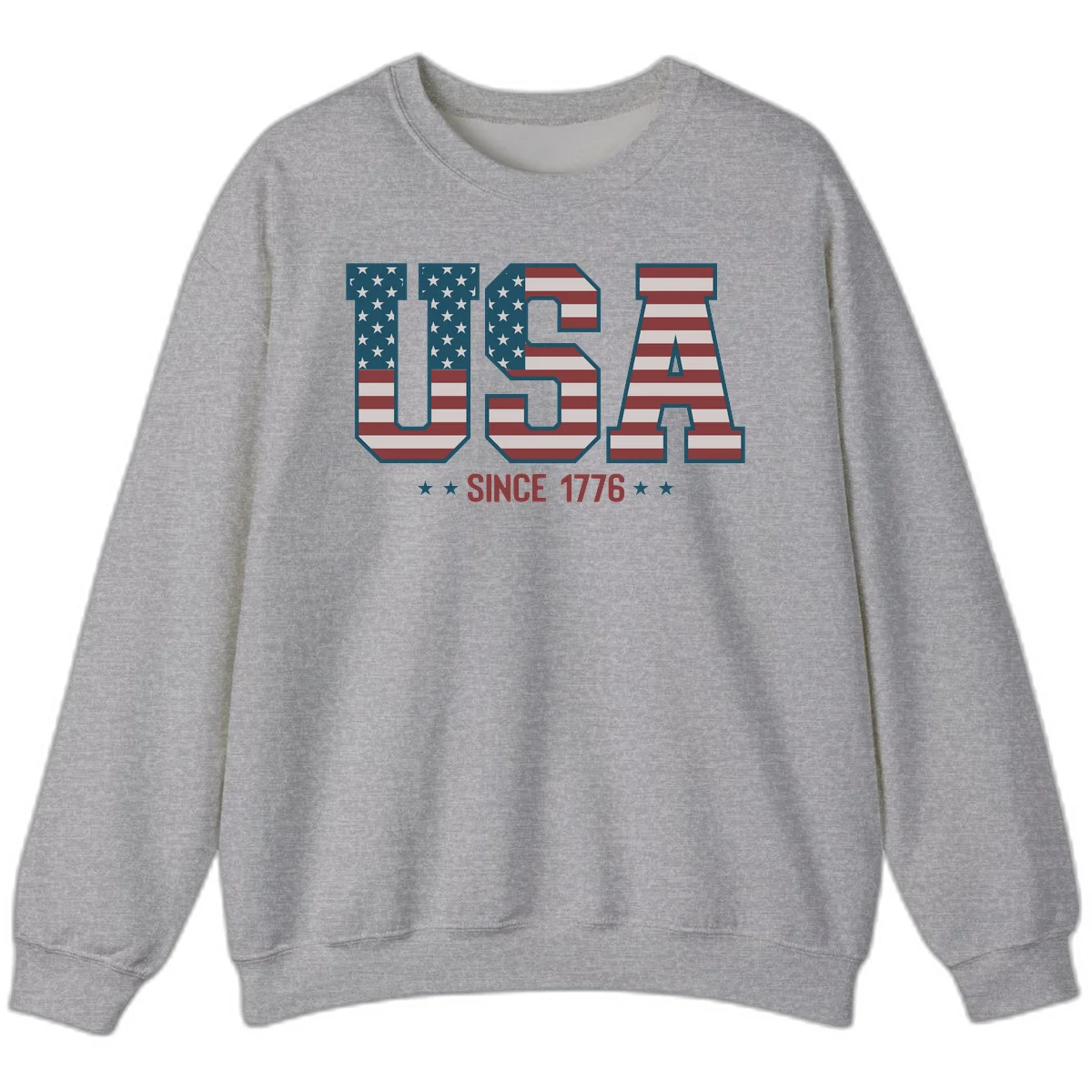 USA Since 1776 Patriotic Flag Sweatshirt in Sport Grey